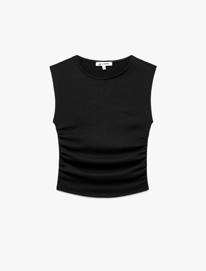  Kolsuz Bisiklet Yaka Slim Fit Bürümcük Drapeli Bluz