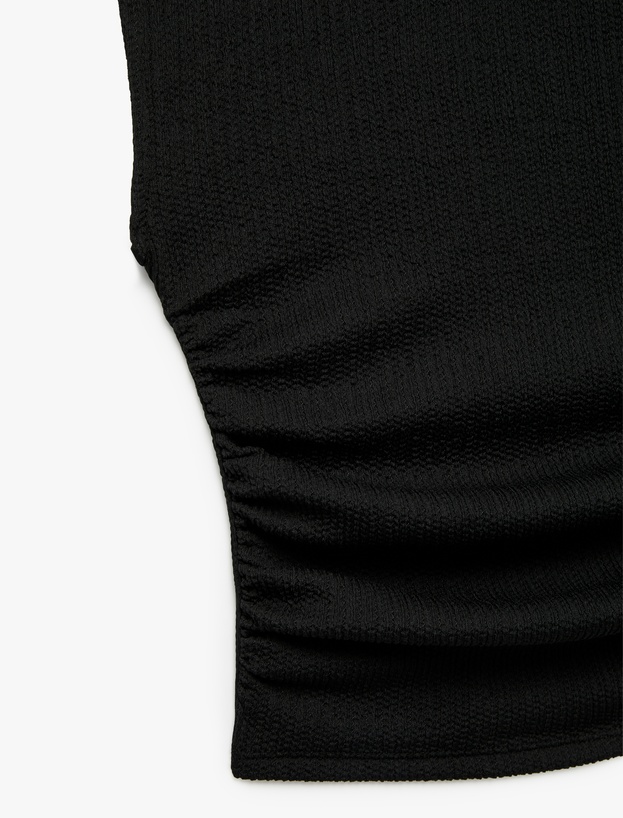 Kolsuz Bisiklet Yaka Slim Fit Bürümcük Drapeli Bluz_5