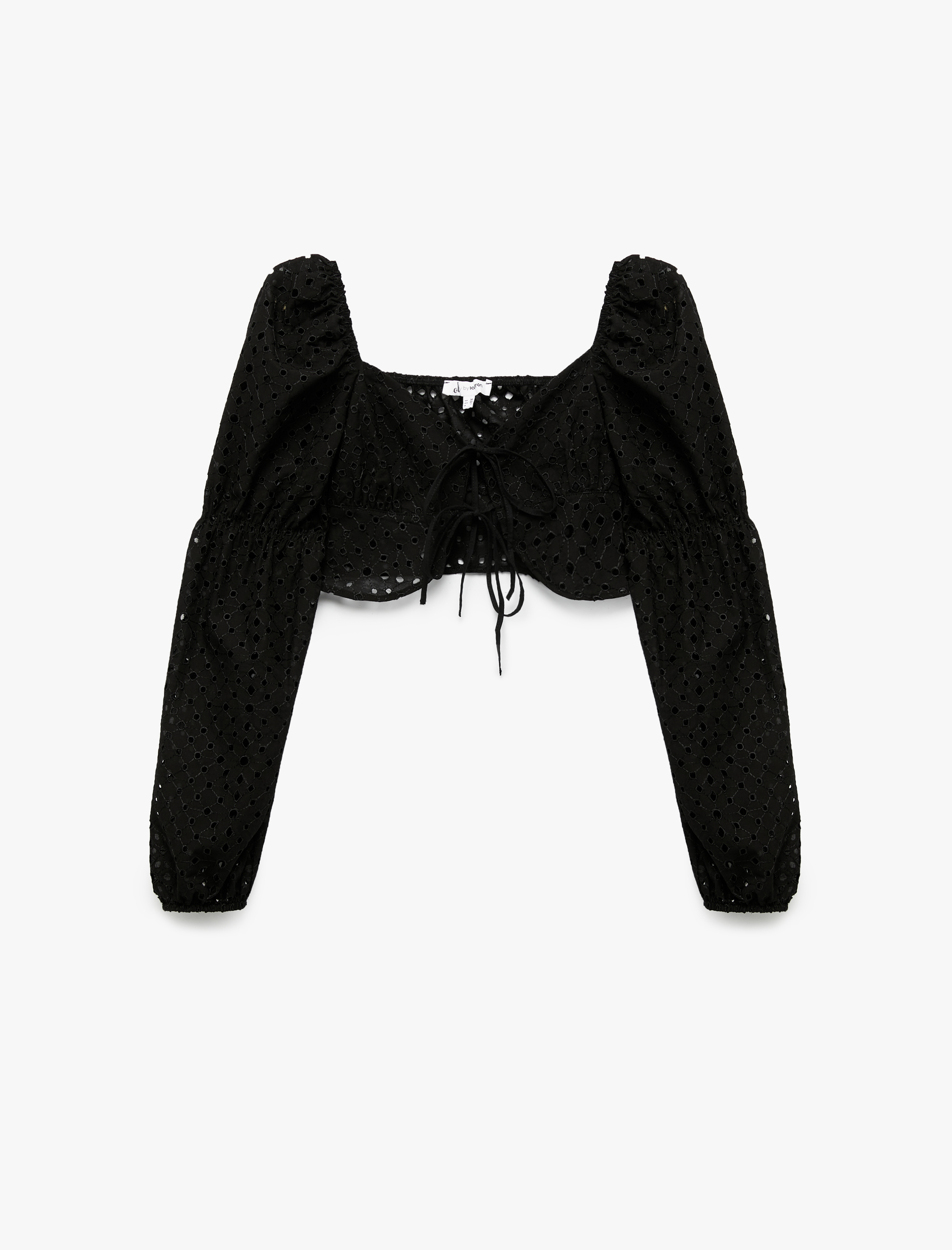   Balon Kol Bağlamalı Yaka Uzun Kollu Fisto Crop Bluz