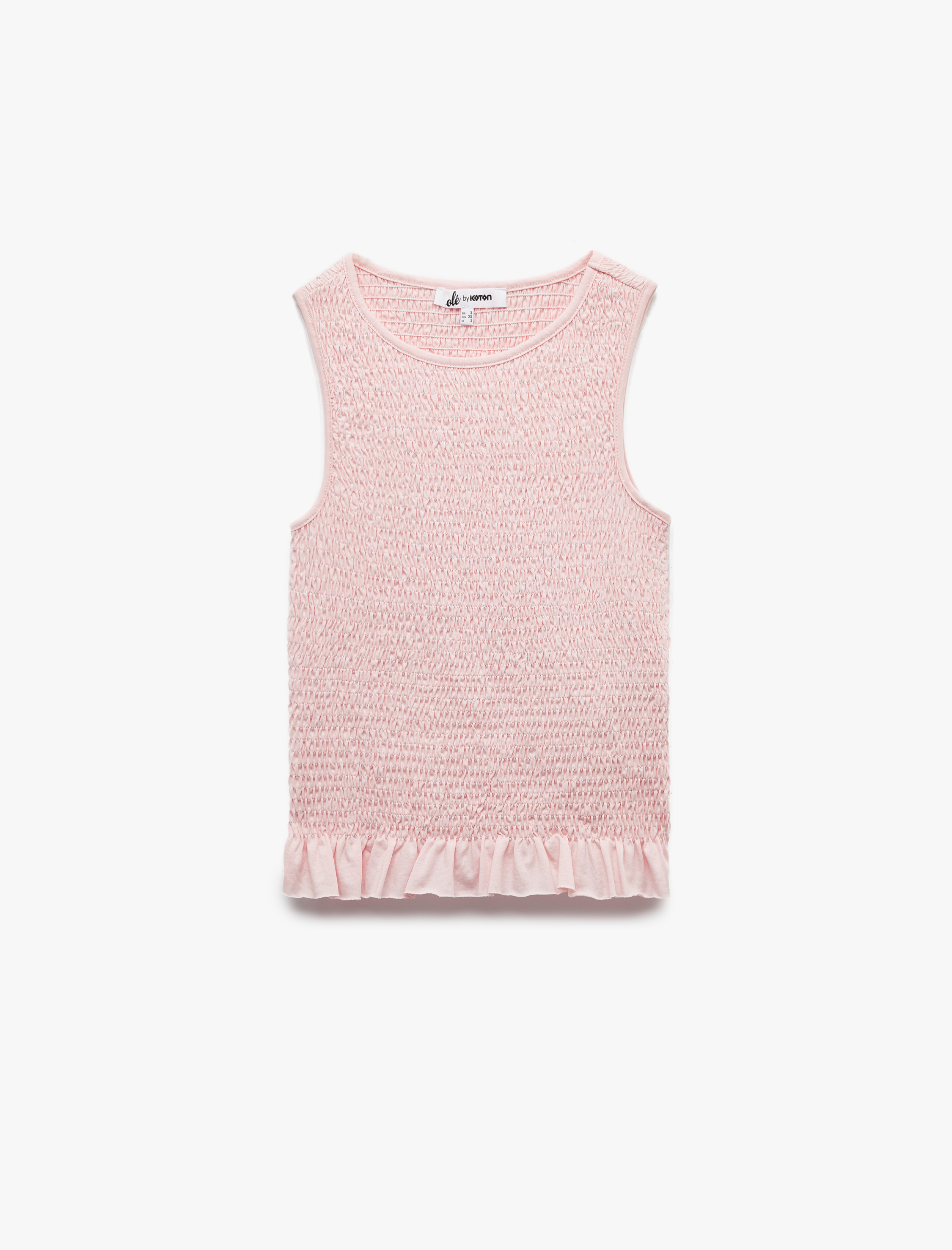   Bisiklet Yaka Fırfır Detaylı Gipeli Pamuklu Kolsuz Bluz