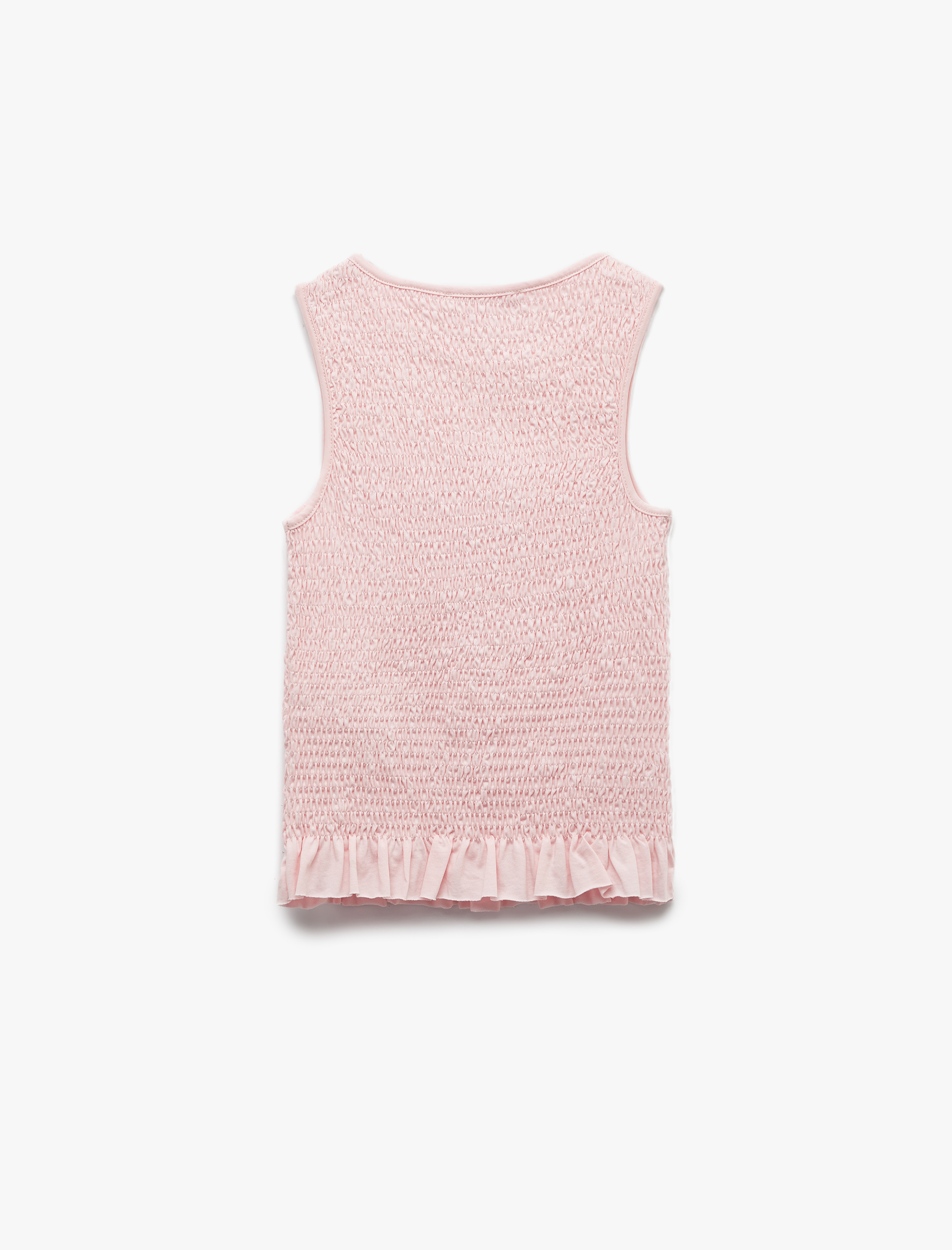   Bisiklet Yaka Fırfır Detaylı Gipeli Pamuklu Kolsuz Bluz