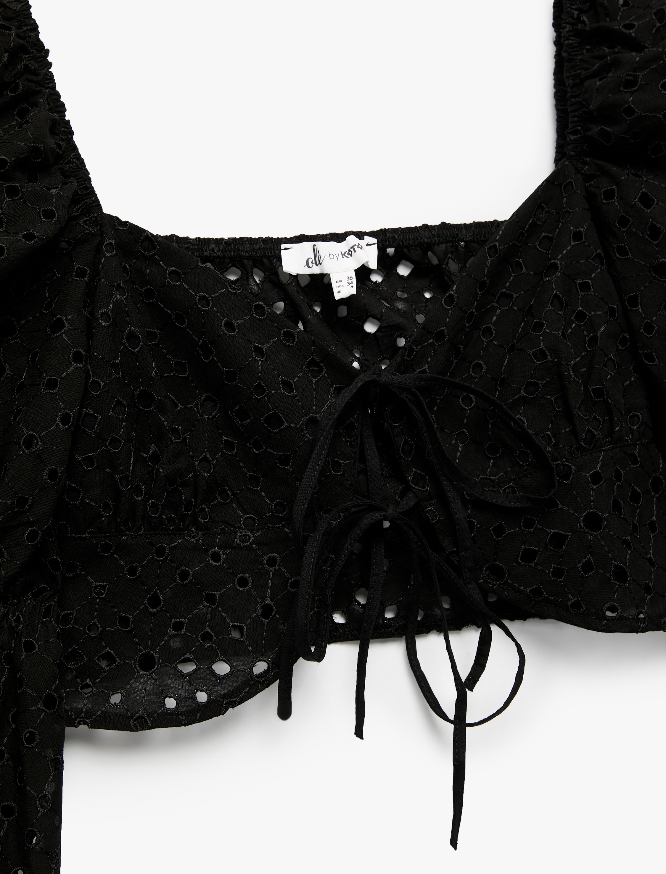   Balon Kol Bağlamalı Yaka Uzun Kollu Fisto Crop Bluz