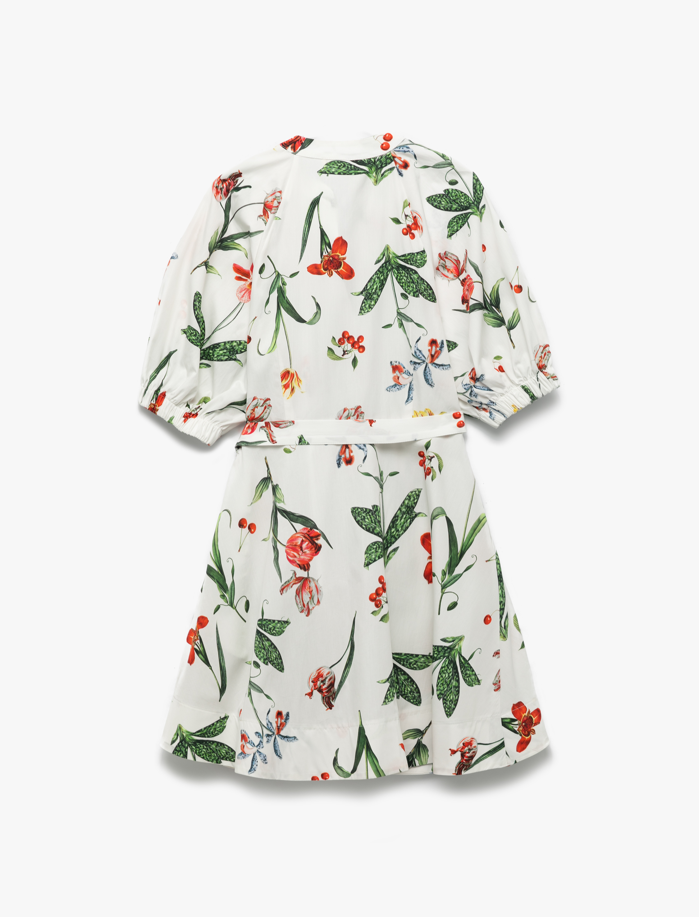   Pamuklu Cepli Kemer Detaylı Kısa Balon Kollu Çiçekli Poplin Mini Elbise