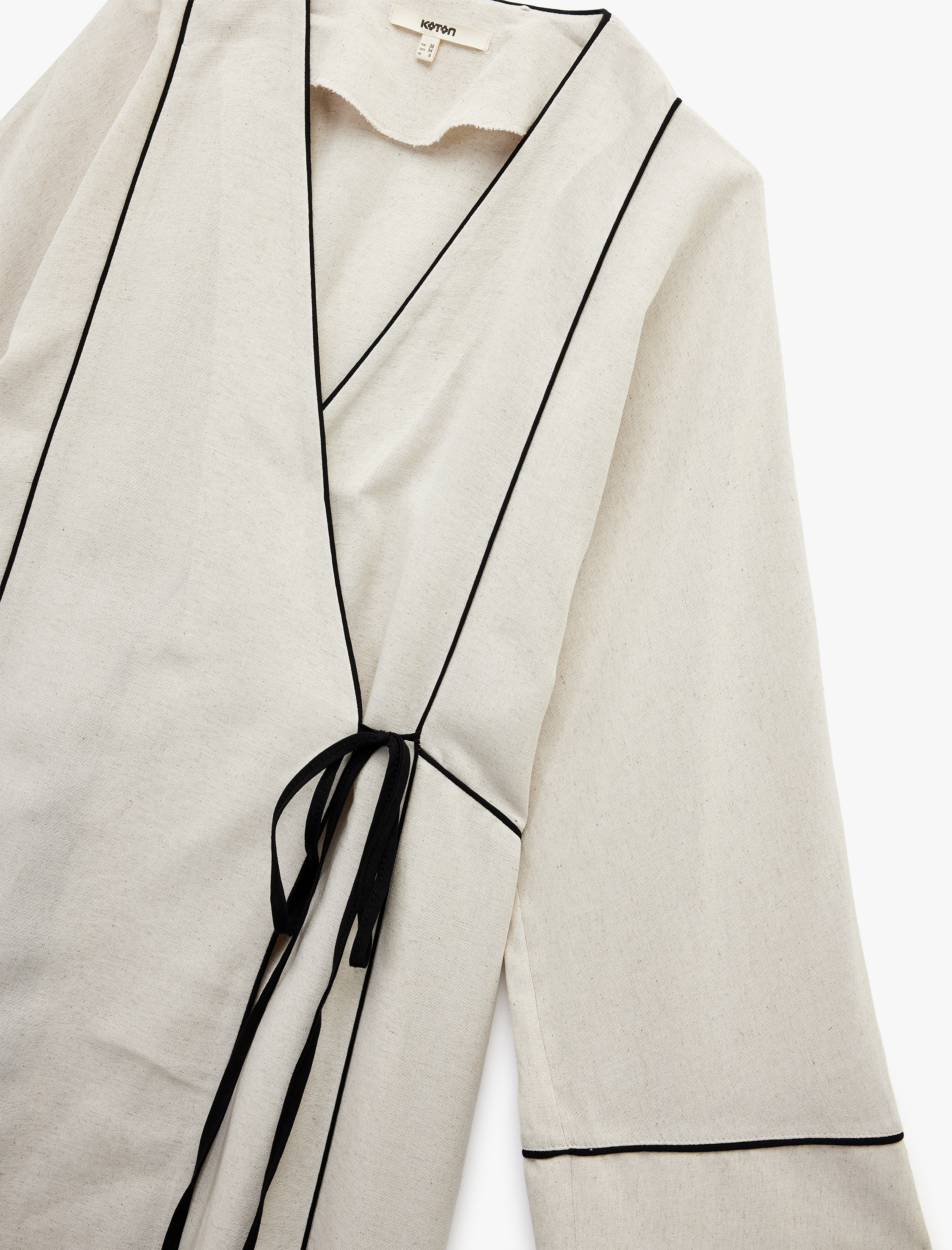   Viskon Keten Karışımlı Bol Kalıp Uzun Kollu Kruvaze Kimono Elbise