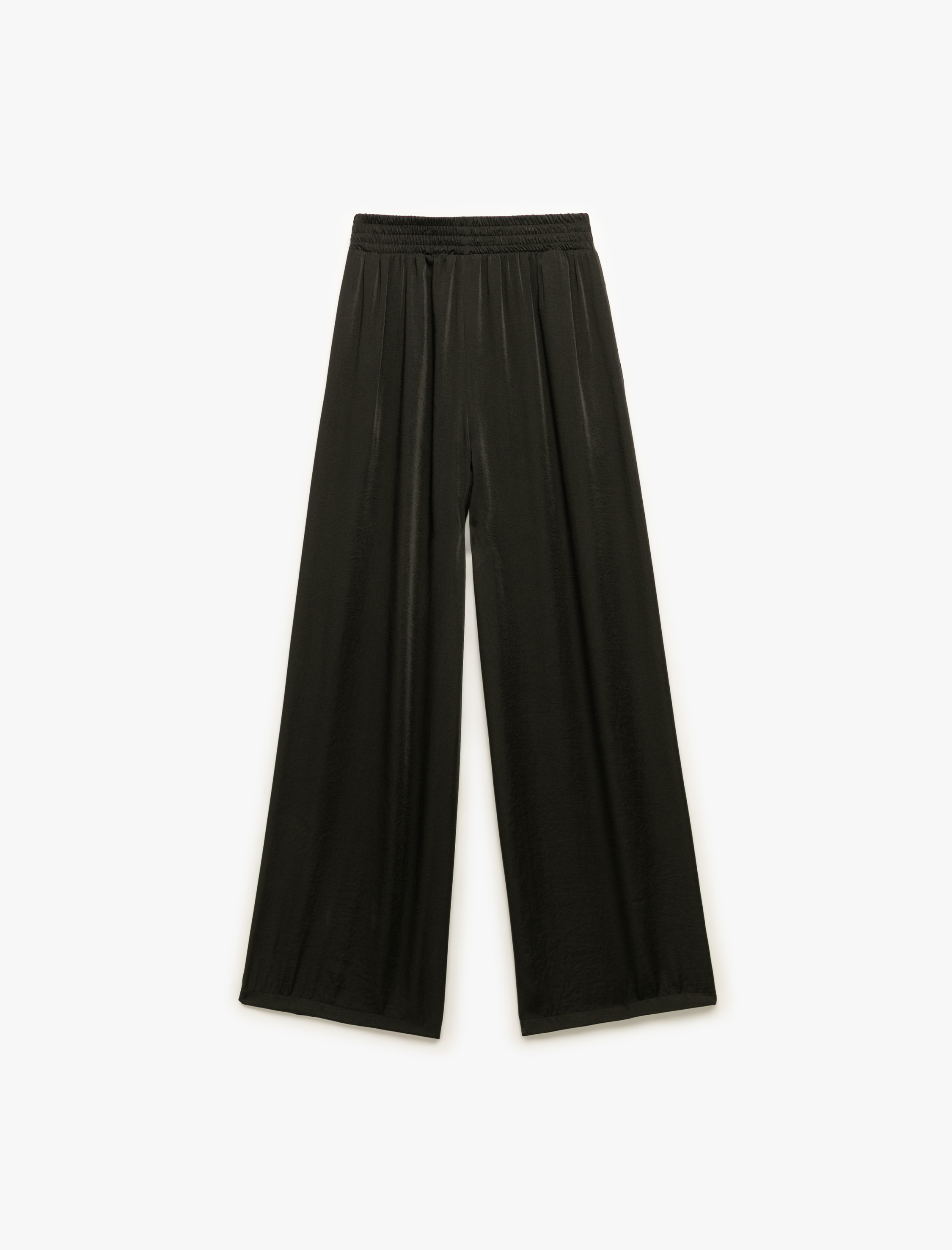   Aerobin Kumaş Cepli Pileli Geniş Paça Saten Palazzo Pantolon