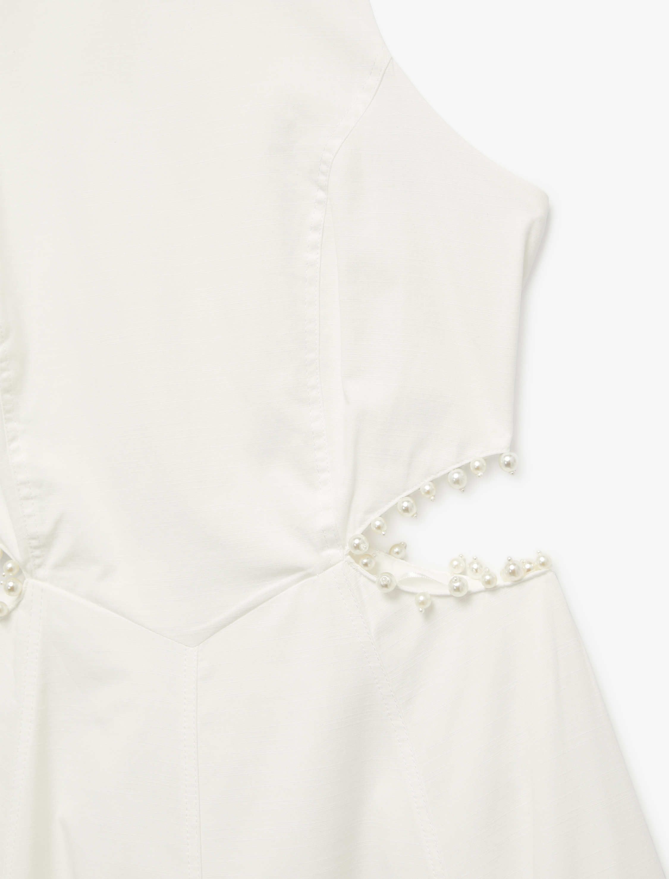   Pamuklu Astarlı Bisiklet Yaka Pencere Detaylı Boncuk İşlemeli Kolsuz Midi Elbise