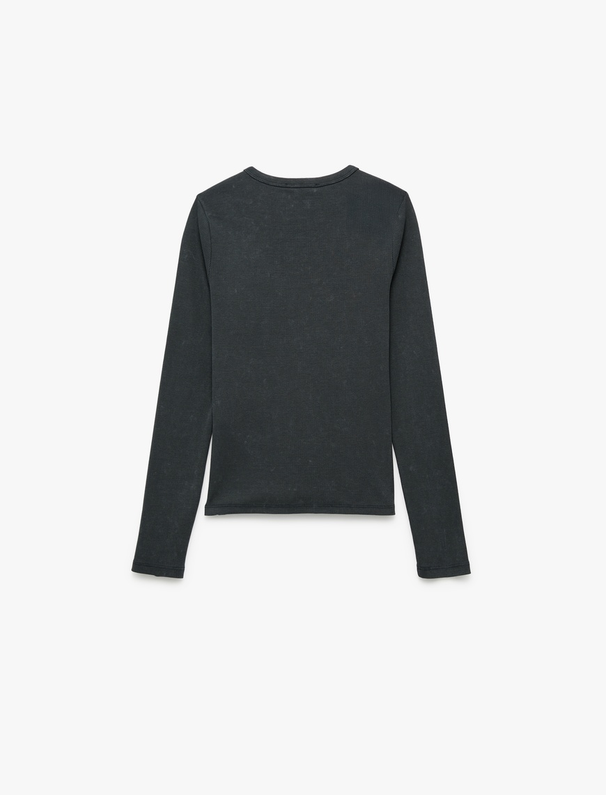   Kaşkorse Pamuklu Slim Fit Uzun Kollu Bisiklet Yaka Tişört