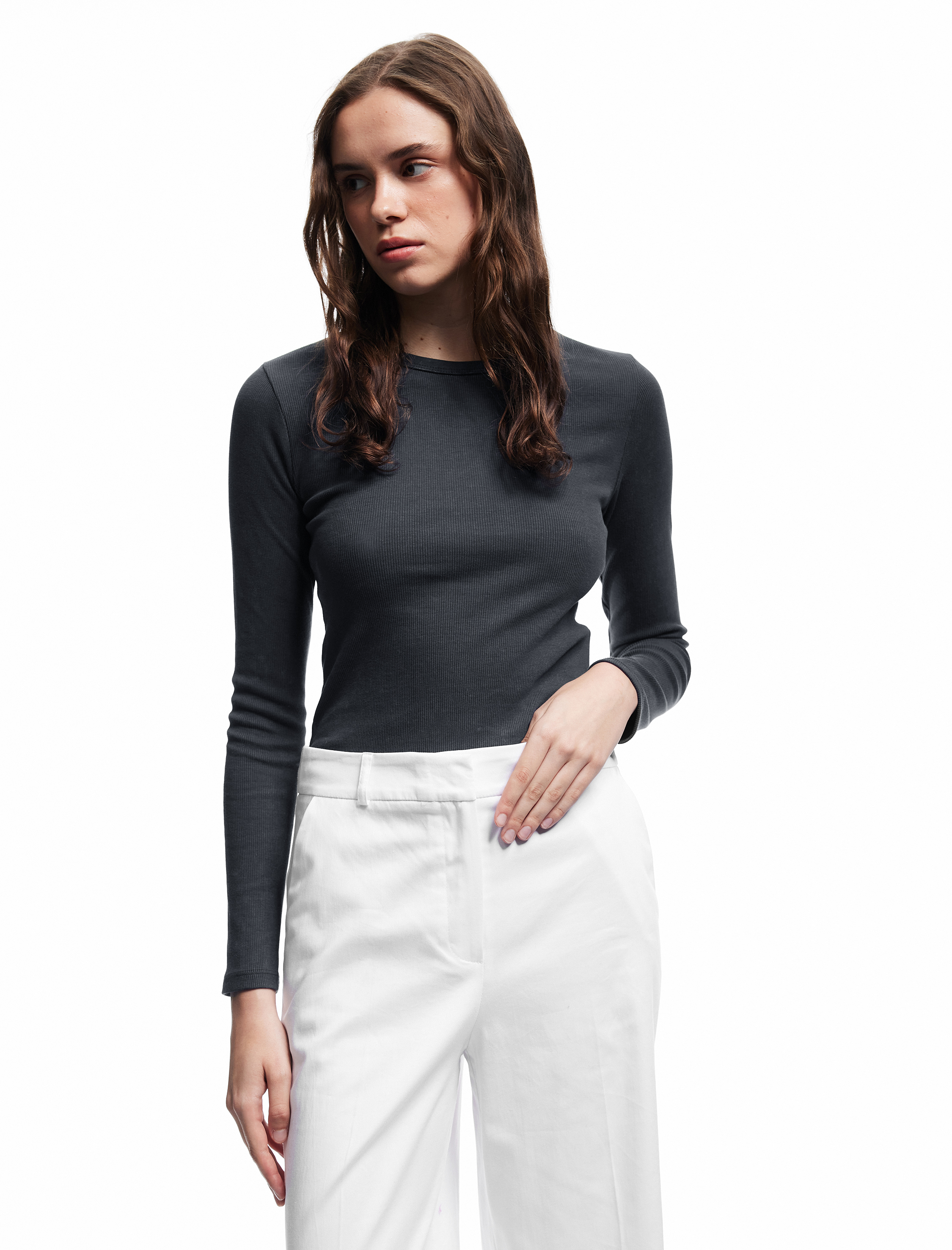   Kaşkorse Pamuklu Slim Fit Uzun Kollu Bisiklet Yaka Tişört