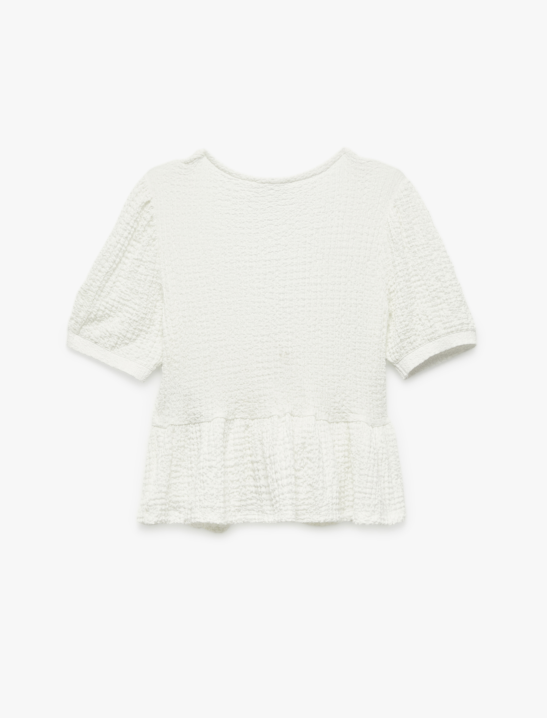   Kısa Kollu Bağlamalı Yaka Fiyonklu Bürümcük Tişört