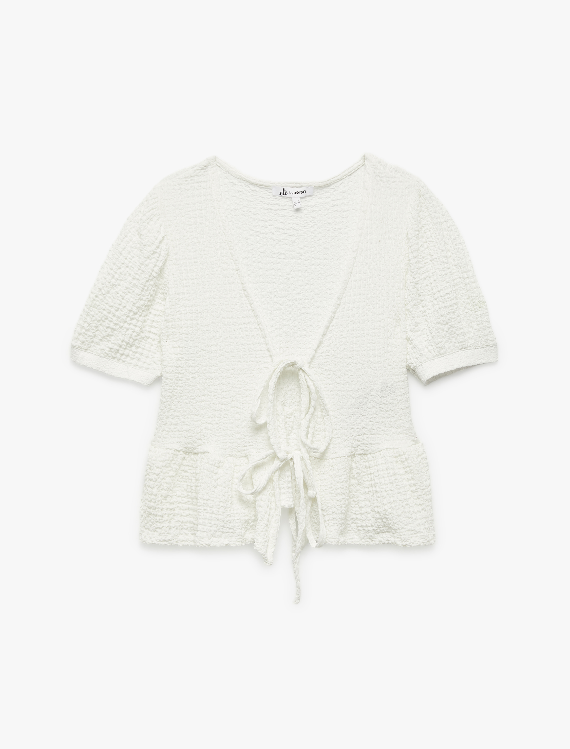   Kısa Kollu Bağlamalı Yaka Fiyonklu Bürümcük Tişört