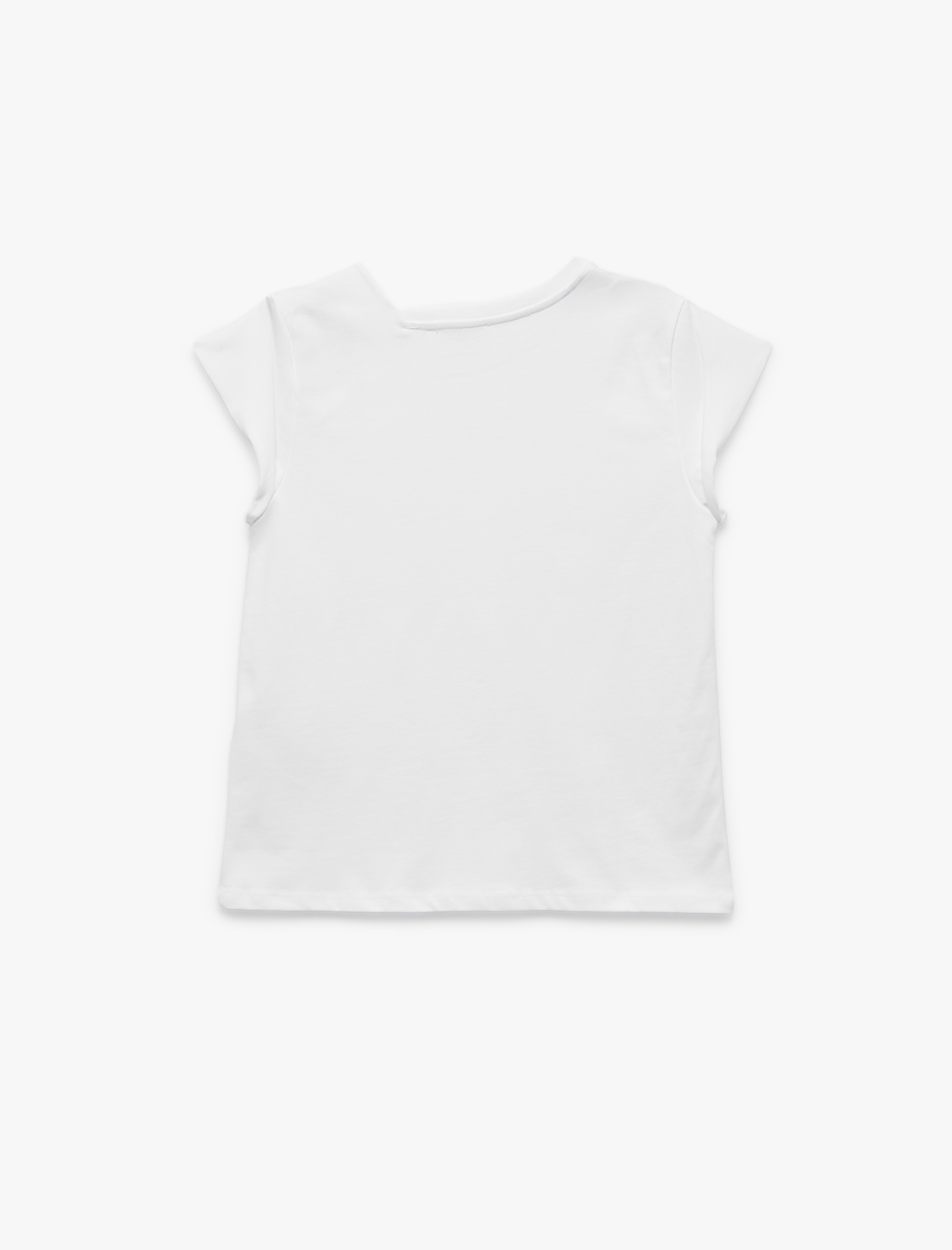   Pamuklu Kısa Kap Kollu Asimetrik Yaka Drape Detaylı Tişört