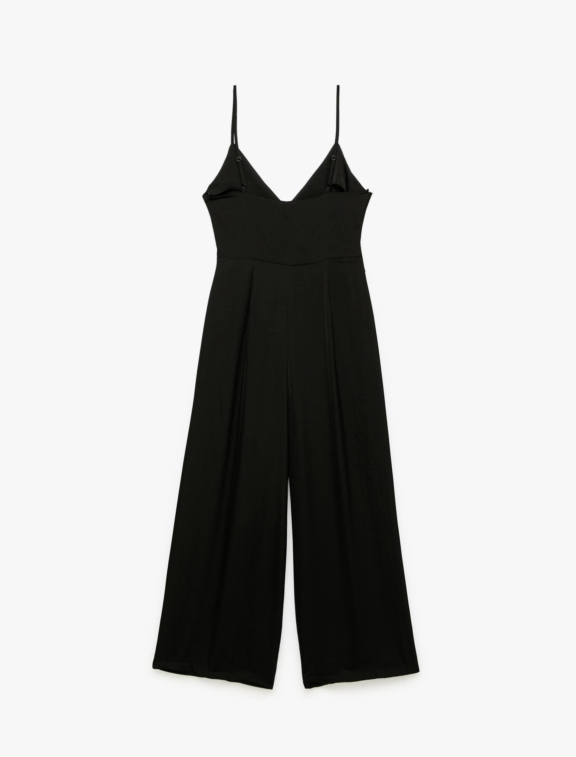   Aerobin Kumaş Kuşak Detaylı Kruvaze Askılı Geniş Paça Uzun Saten Tulum