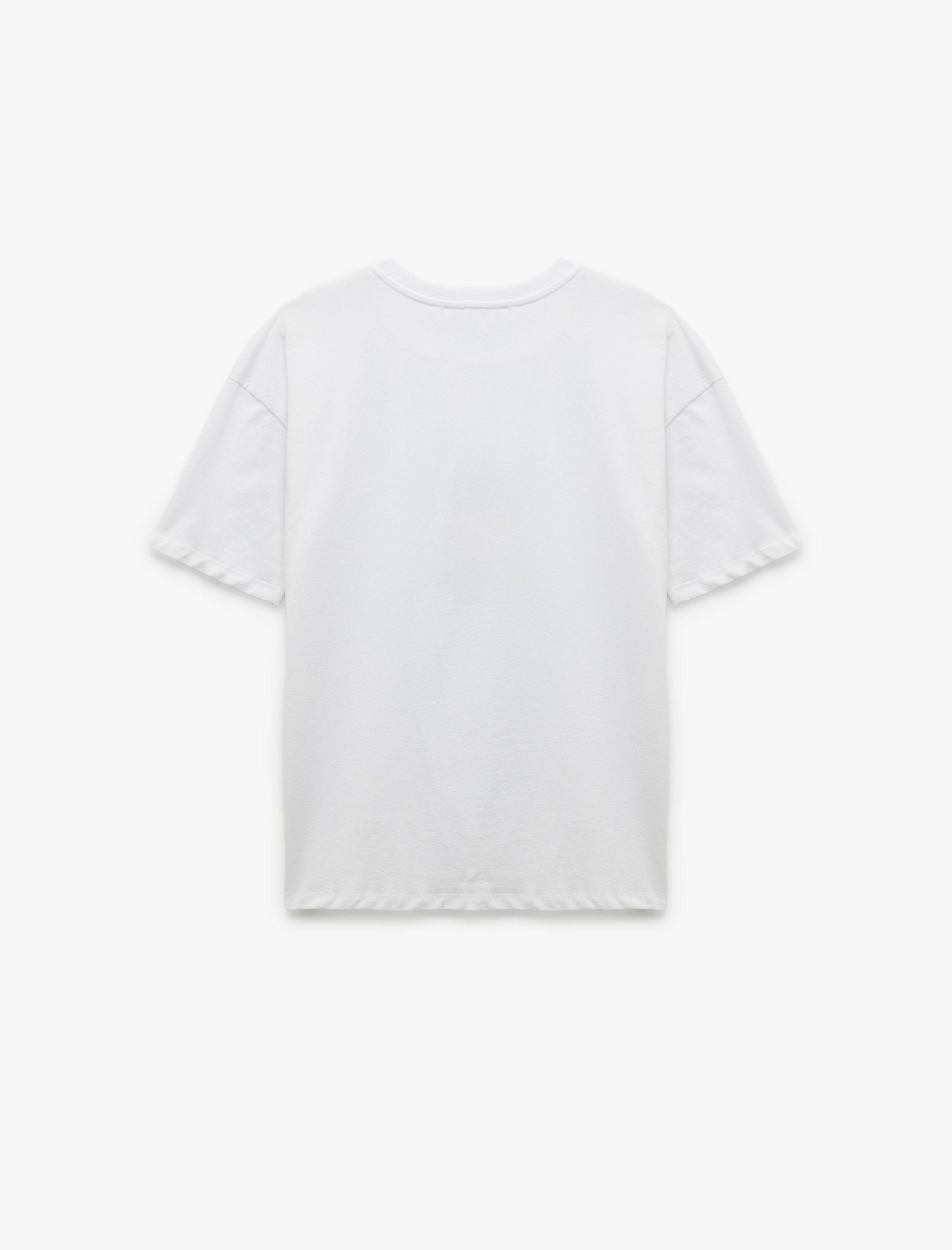   Kısa Kollu Bisiklet Yaka Pamuklu Kedi Baskılı Oversize Tişört