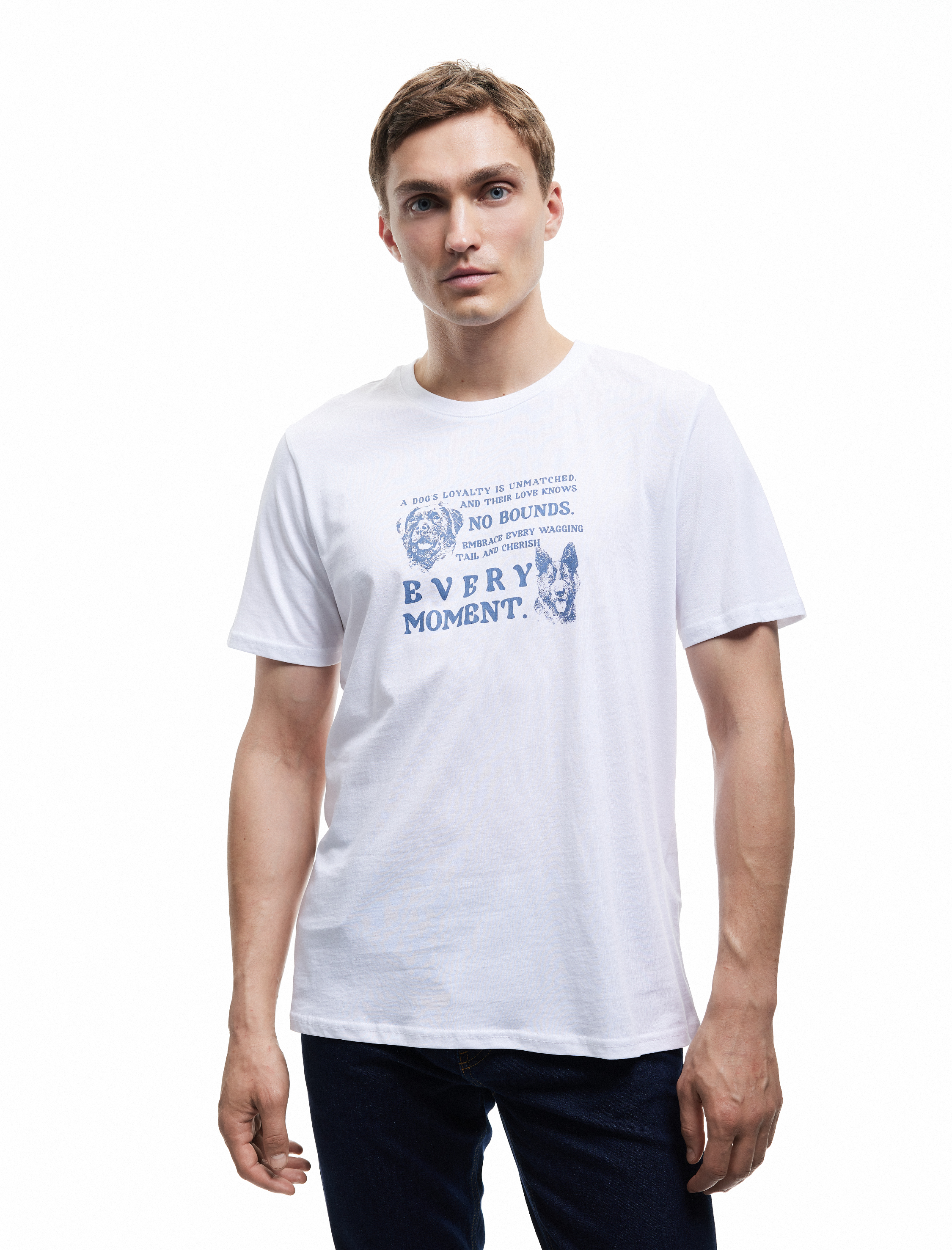   Kısa Kollu Bisiklet Yaka Regular Fit Pamuklu Köpek Baskılı Tişört