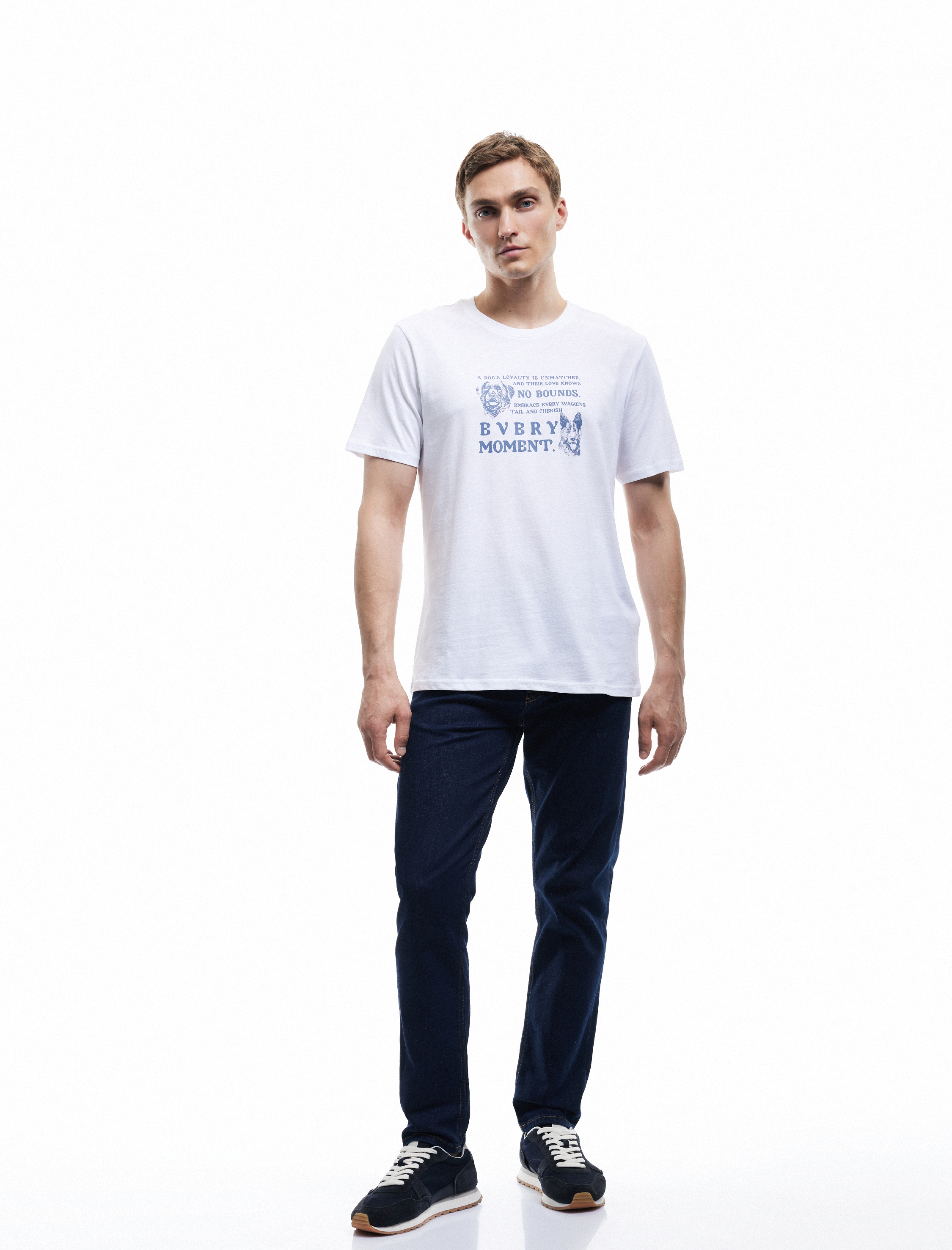   Kısa Kollu Bisiklet Yaka Regular Fit Pamuklu Köpek Baskılı Tişört