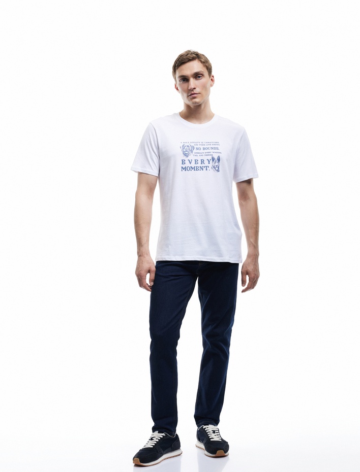  Kısa Kollu Bisiklet Yaka Regular Fit Pamuklu Köpek Baskılı Tişört