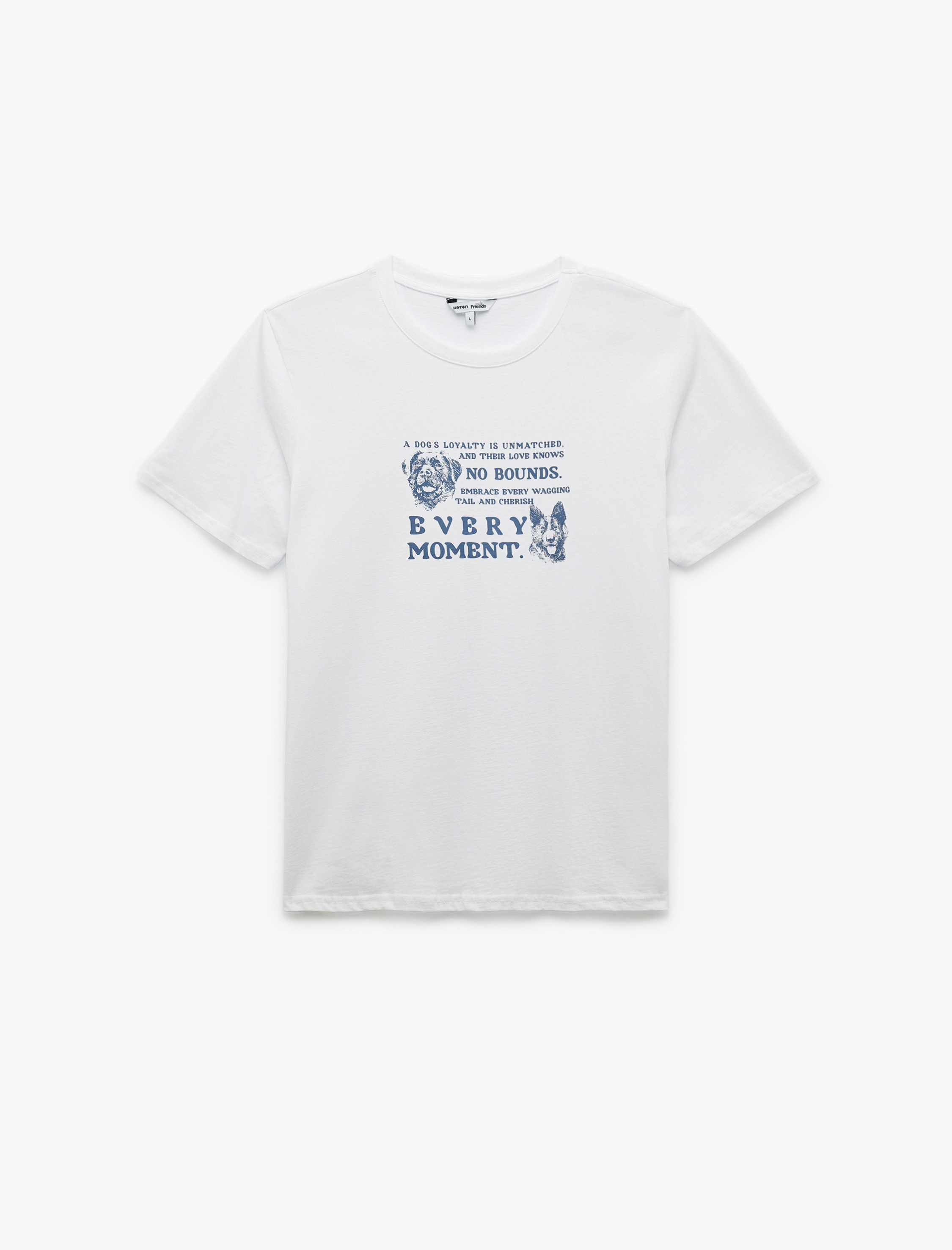   Kısa Kollu Bisiklet Yaka Regular Fit Pamuklu Köpek Baskılı Tişört