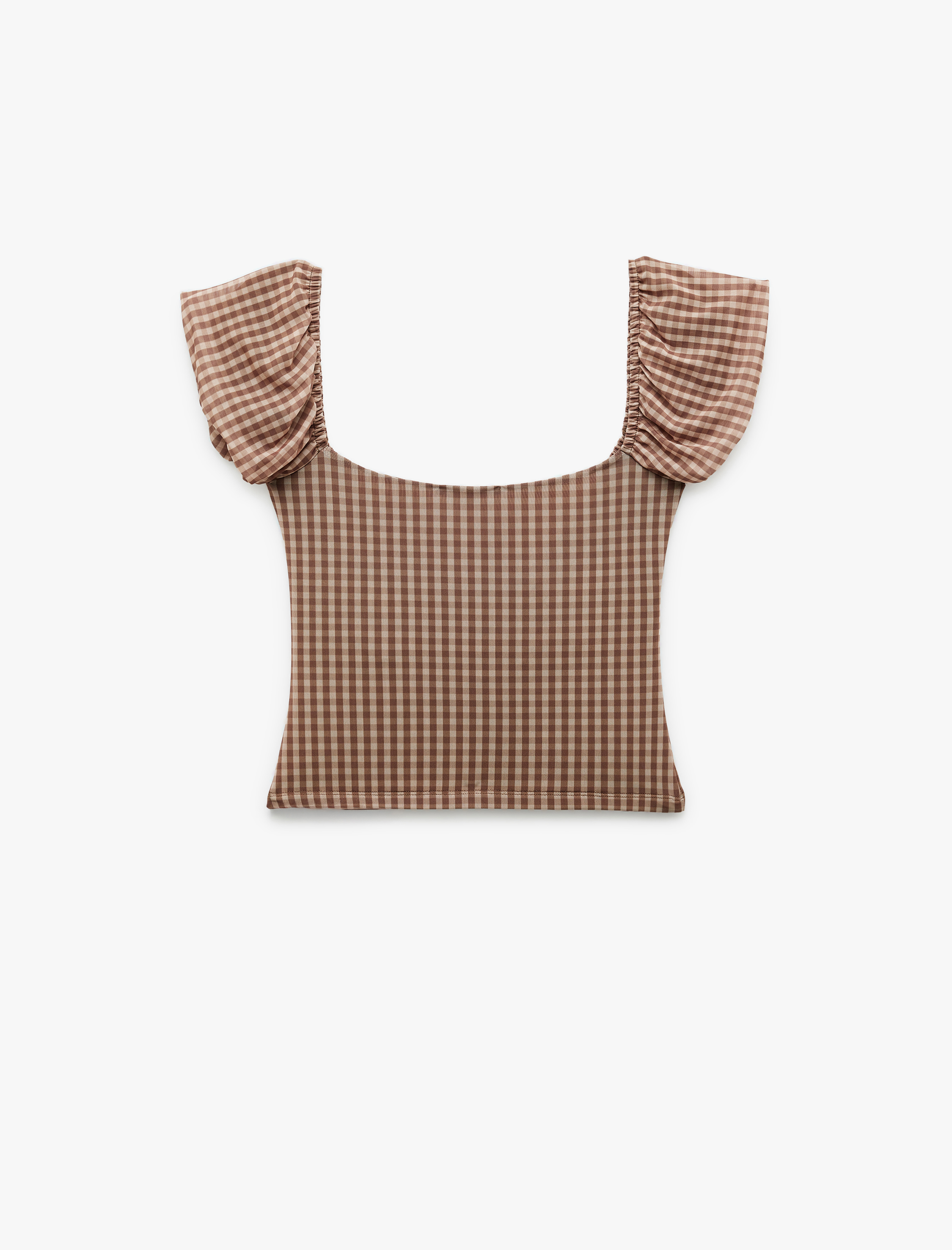   Slim Fit Kısa Kollu U Yaka Büzgülü Fiyonk Detaylı Pötikareli Bluz