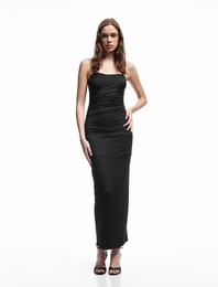 Astarlı Slim Fit Büzgülü Drape Detaylı Straplez Elbise