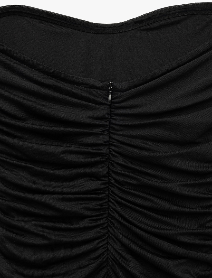   Astarlı Slim Fit Büzgülü Drape Detaylı Straplez Elbise