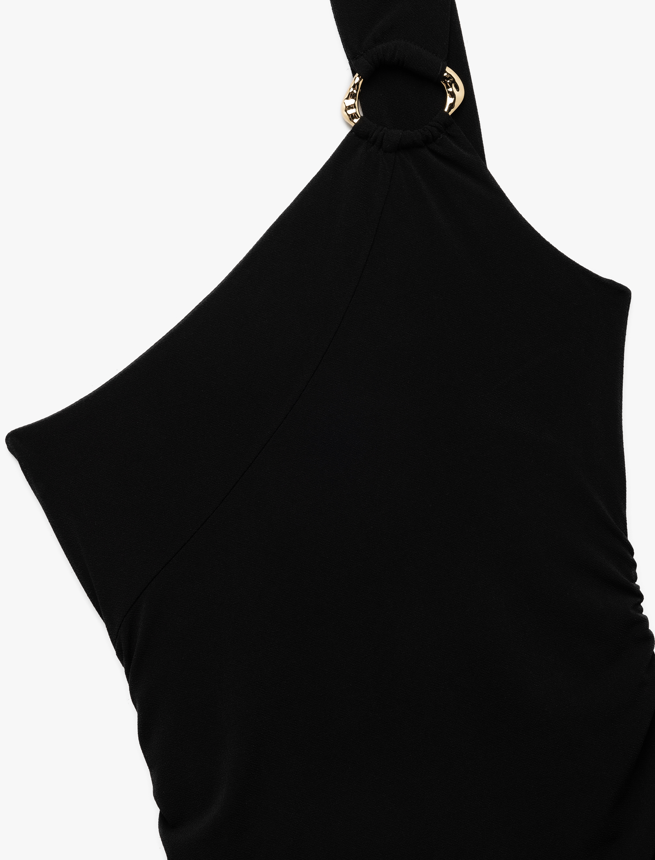 Astarlı Aksesuar Detaylı Slim Fit Drapeli Mini Tek Omuz Elbise