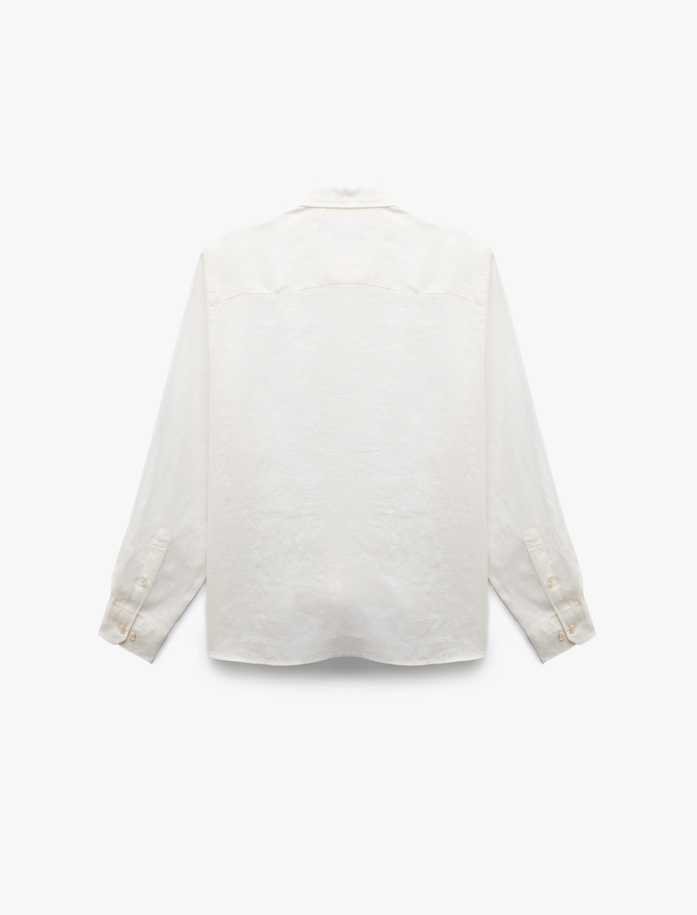   Uzun Kollu Regular Fit Düğmeli Yaka Klasik Keten Gömlek