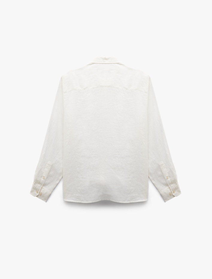  Uzun Kollu Regular Fit Düğmeli Yaka Klasik Keten Gömlek