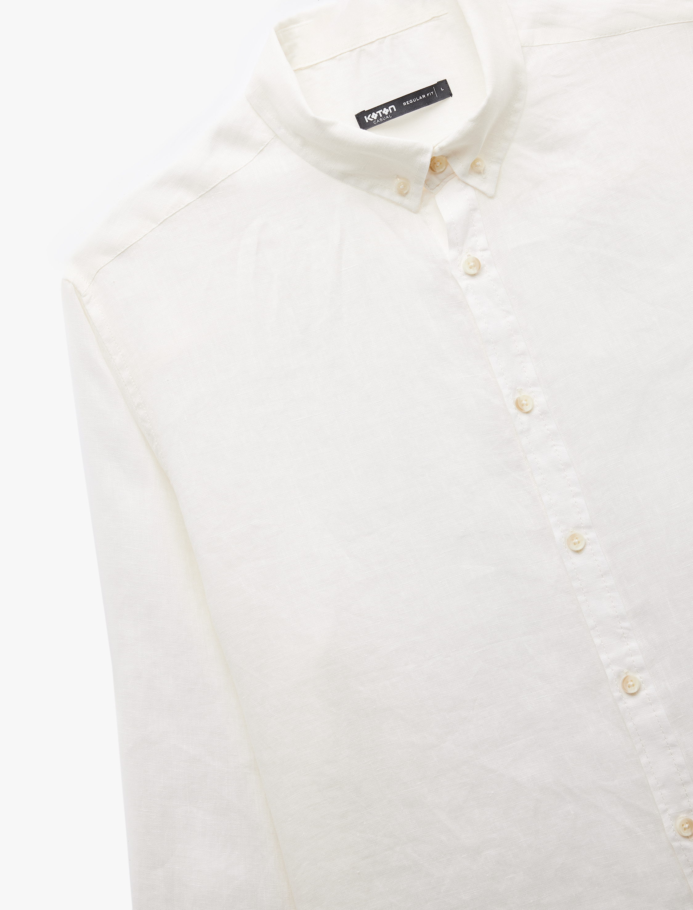   Uzun Kollu Regular Fit Düğmeli Yaka Klasik Keten Gömlek