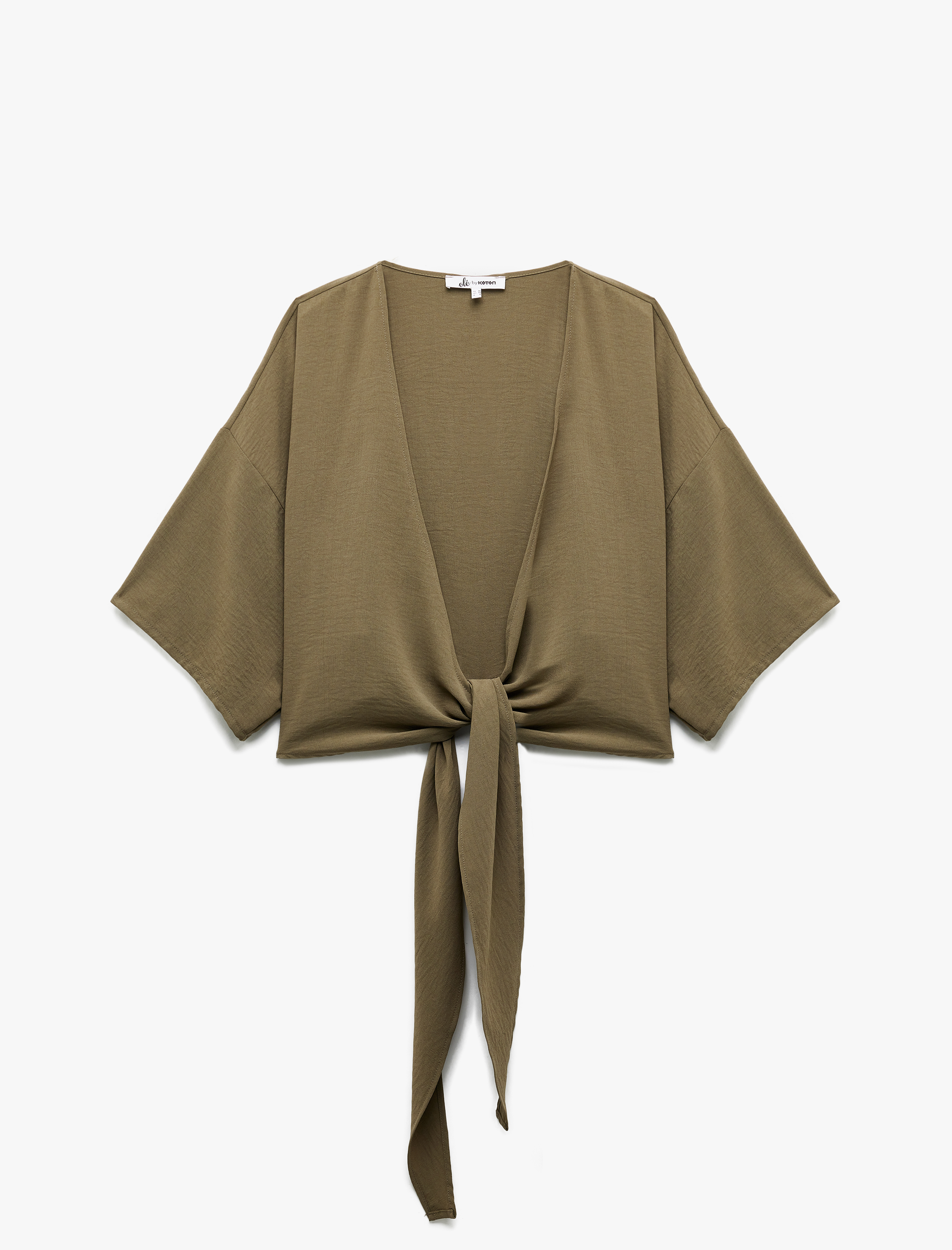   Kısa Kollu Kruvaze Yaka Bağlama Detaylı Oversize Kimono