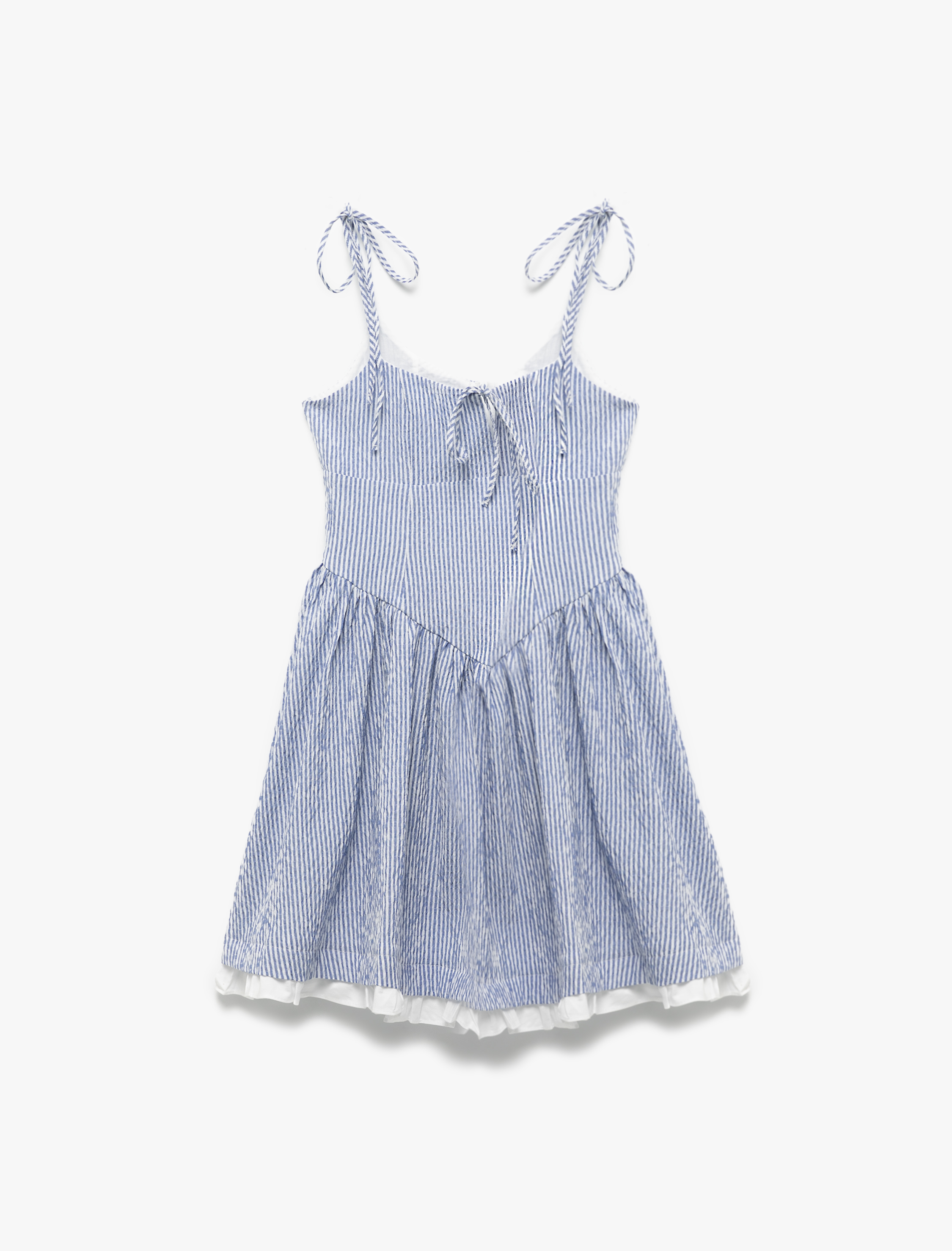   Koton X İnji - Fiyonklu Bağcıklı Yaka İp Askılı Çizgili Mini Elbise