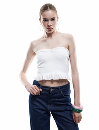 Bürümcük Kolsuz Volanlı Slim Fit Straplez Bluz