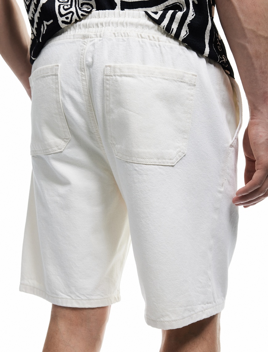  Pamuklu Bermuda Beli Bağcıklı Baggy Jean Şort