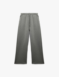 Regular Fit Modal Karışımlı Cepli Beli Bağlamalı Düz Bol Paça Eşofman Altı
