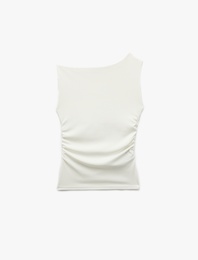 Asimetrik Yaka Slim Fit Kolsuz Drapeli Bluz