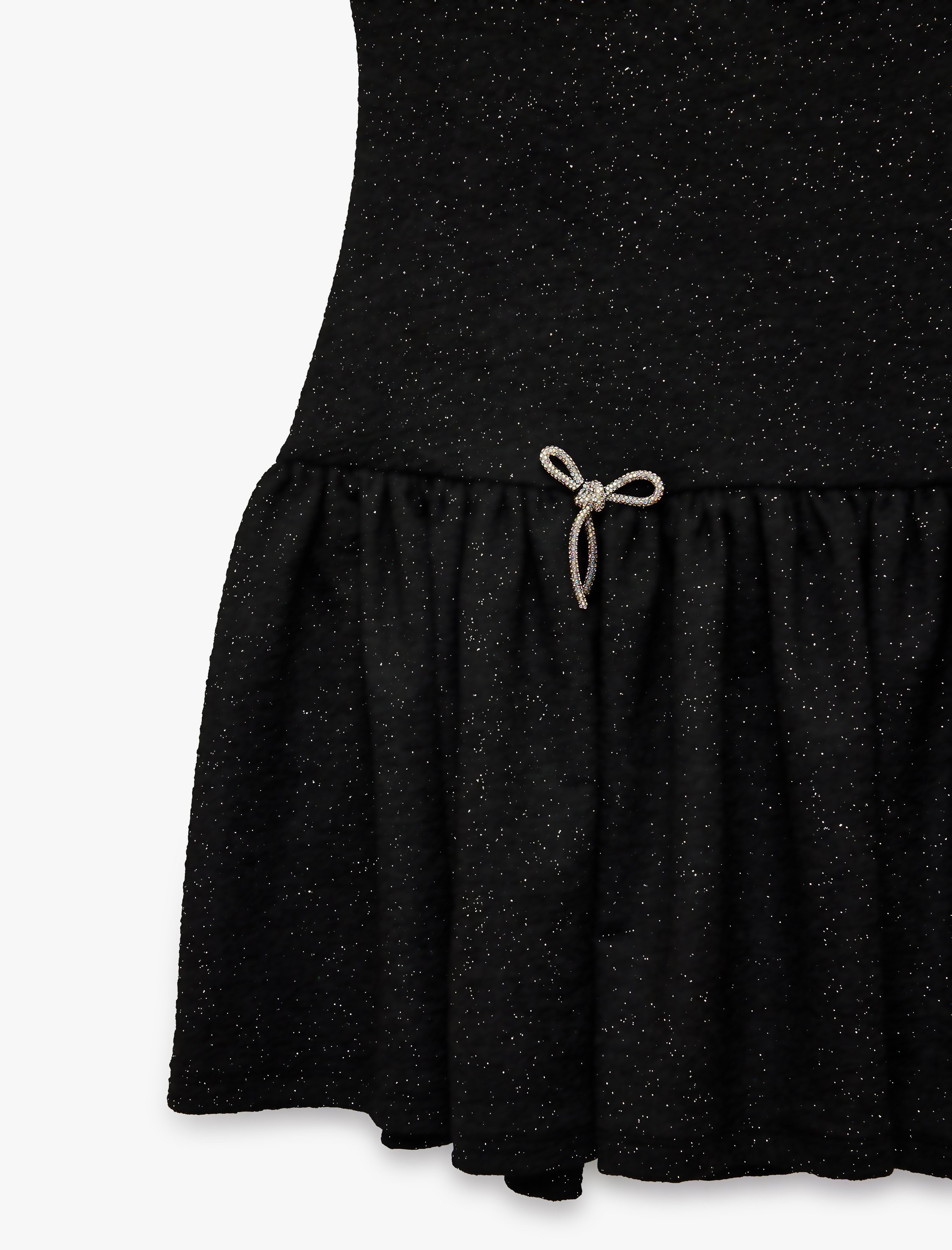   Simli Kolsuz Bisiklet Yaka Volanlı Fiyonklu Mini Abiye Elbise