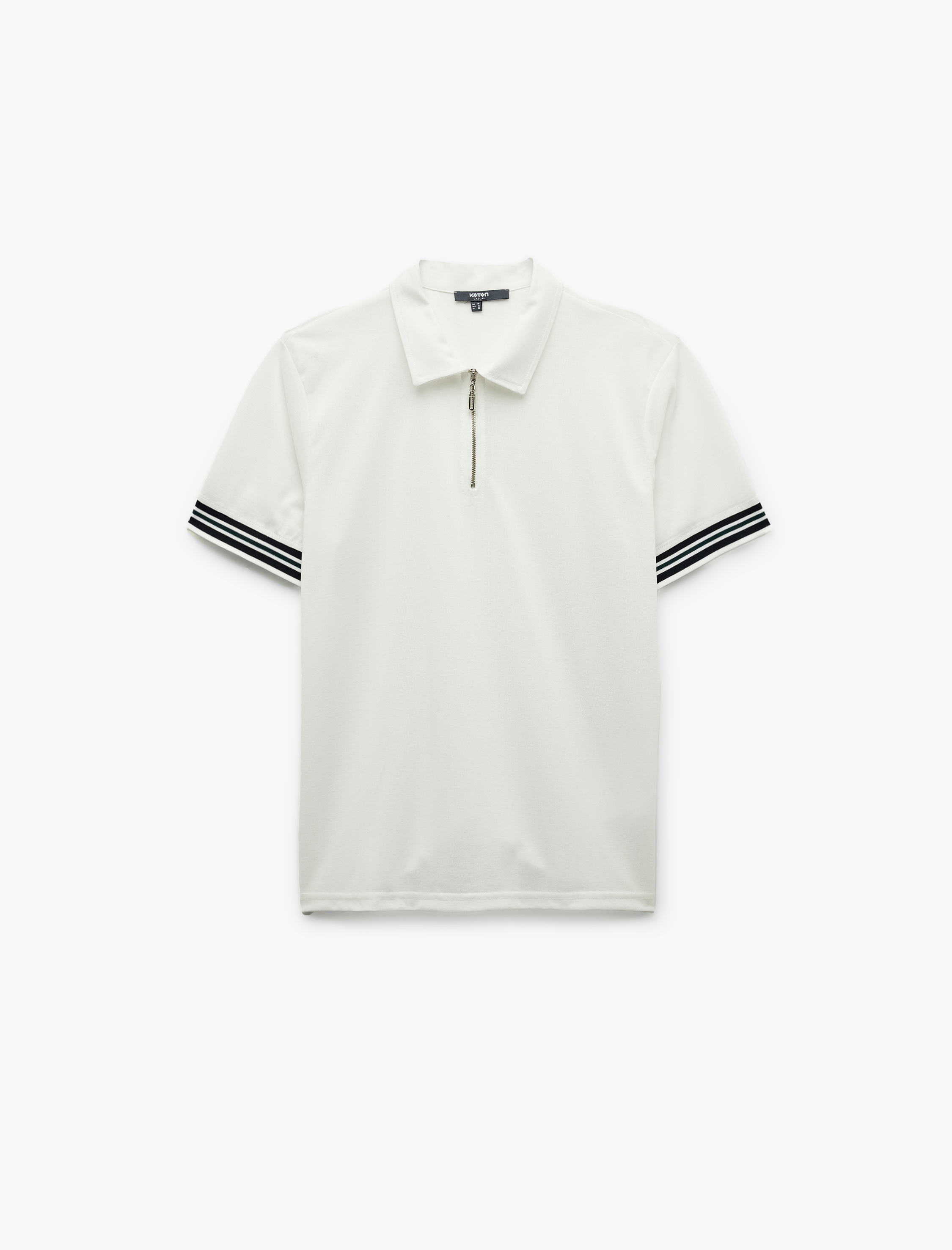   Fermuarlı Çizgi Detaylı Regular Fit Pike Kumaş Kısa Kollu Polo Yaka Tişört