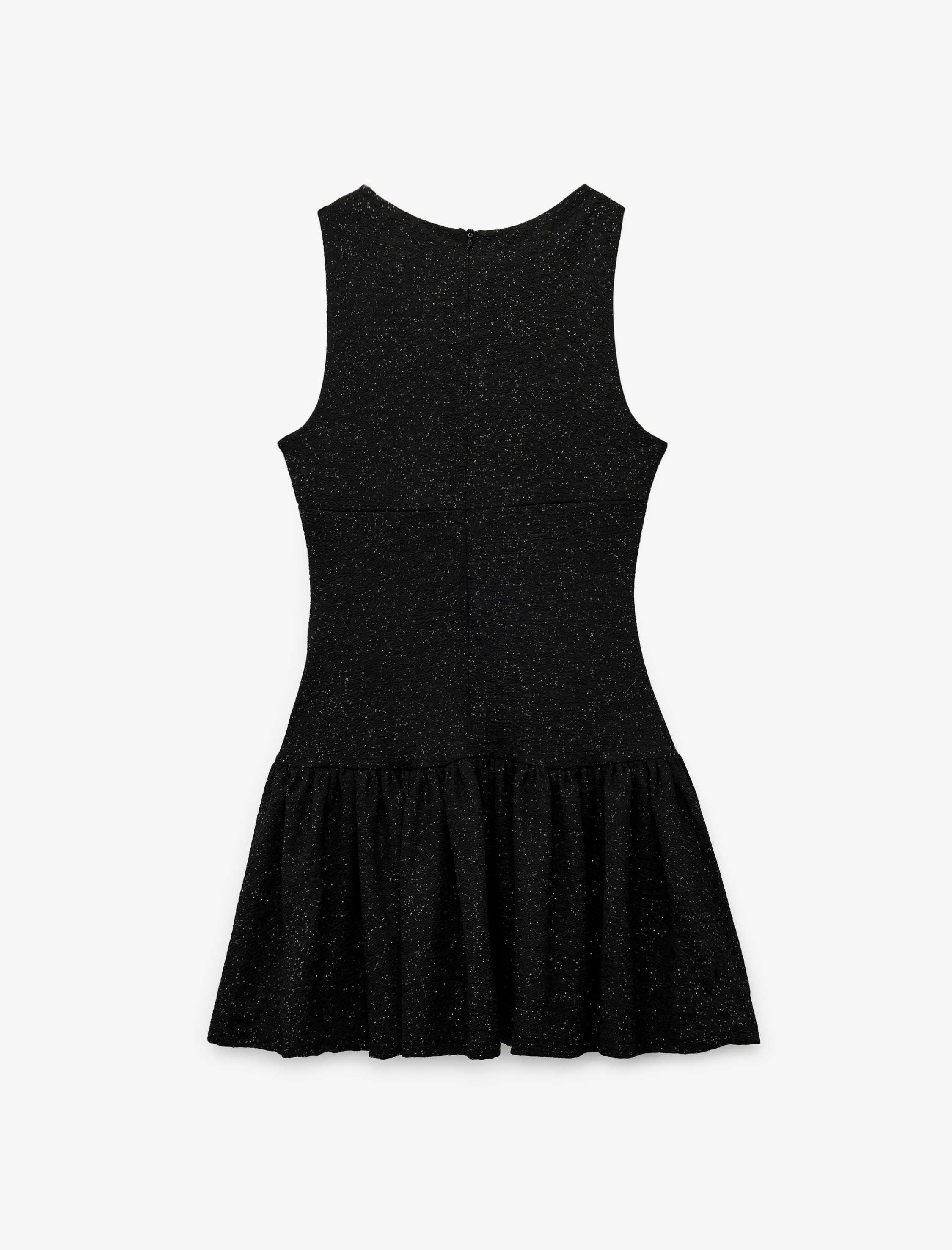   Simli Kolsuz Bisiklet Yaka Volanlı Fiyonklu Mini Abiye Elbise