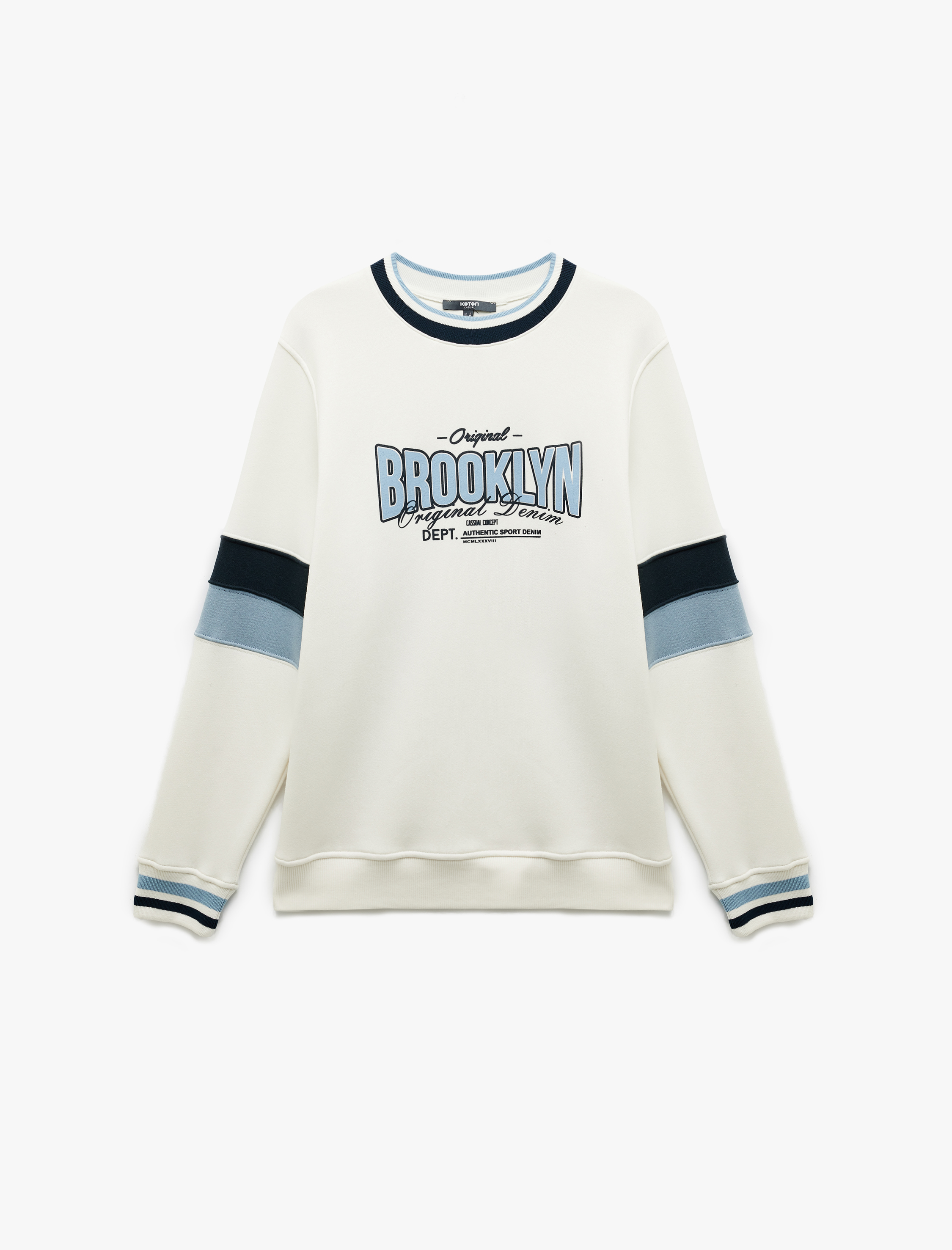   Şardonlu Uzun Kollu Bisiklet Yaka Renk Bloklu Kolej Baskılı Sweatshirt