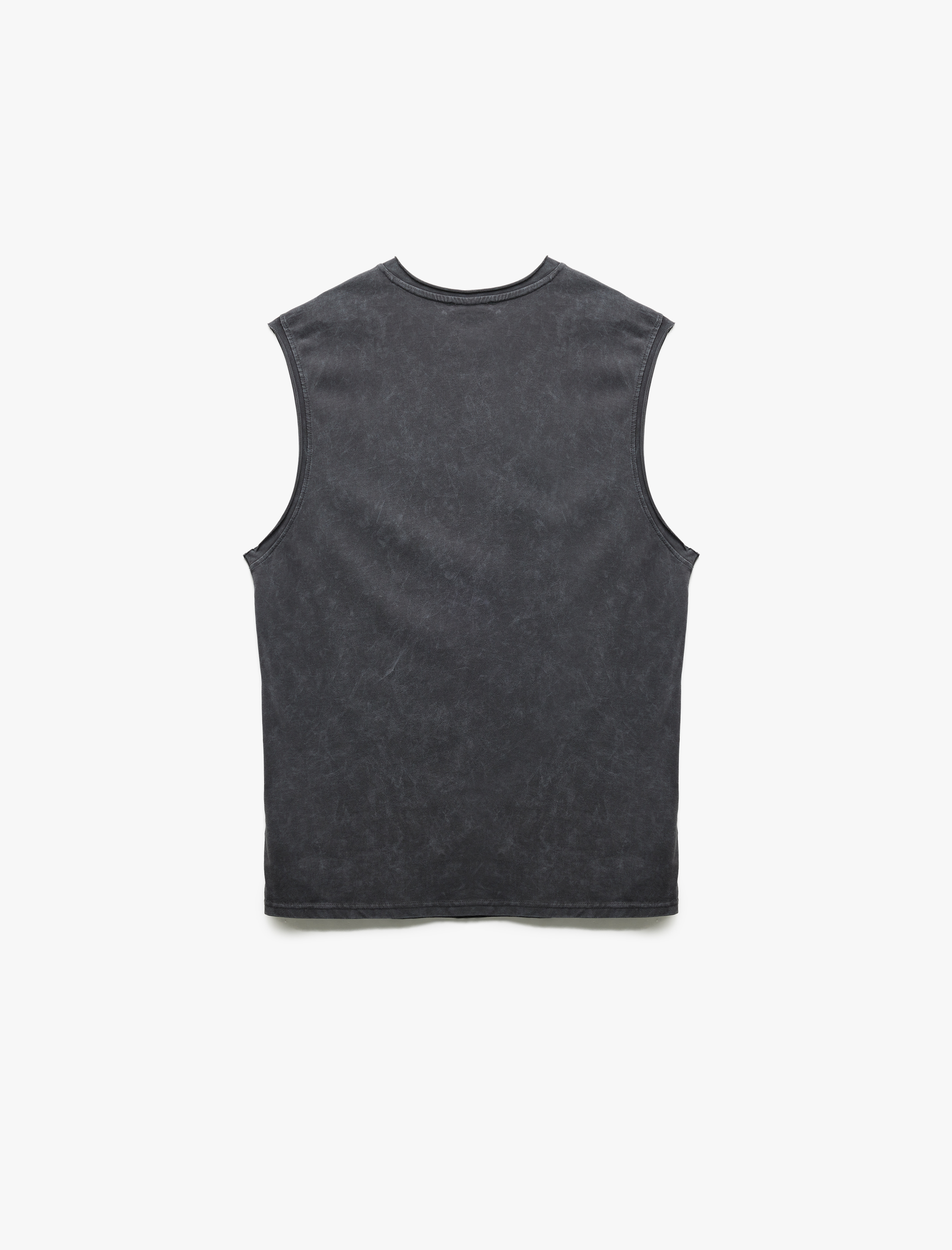   Pamuklu Yıkamalı Bisiklet Yaka Baskılı Kolsuz Tişört