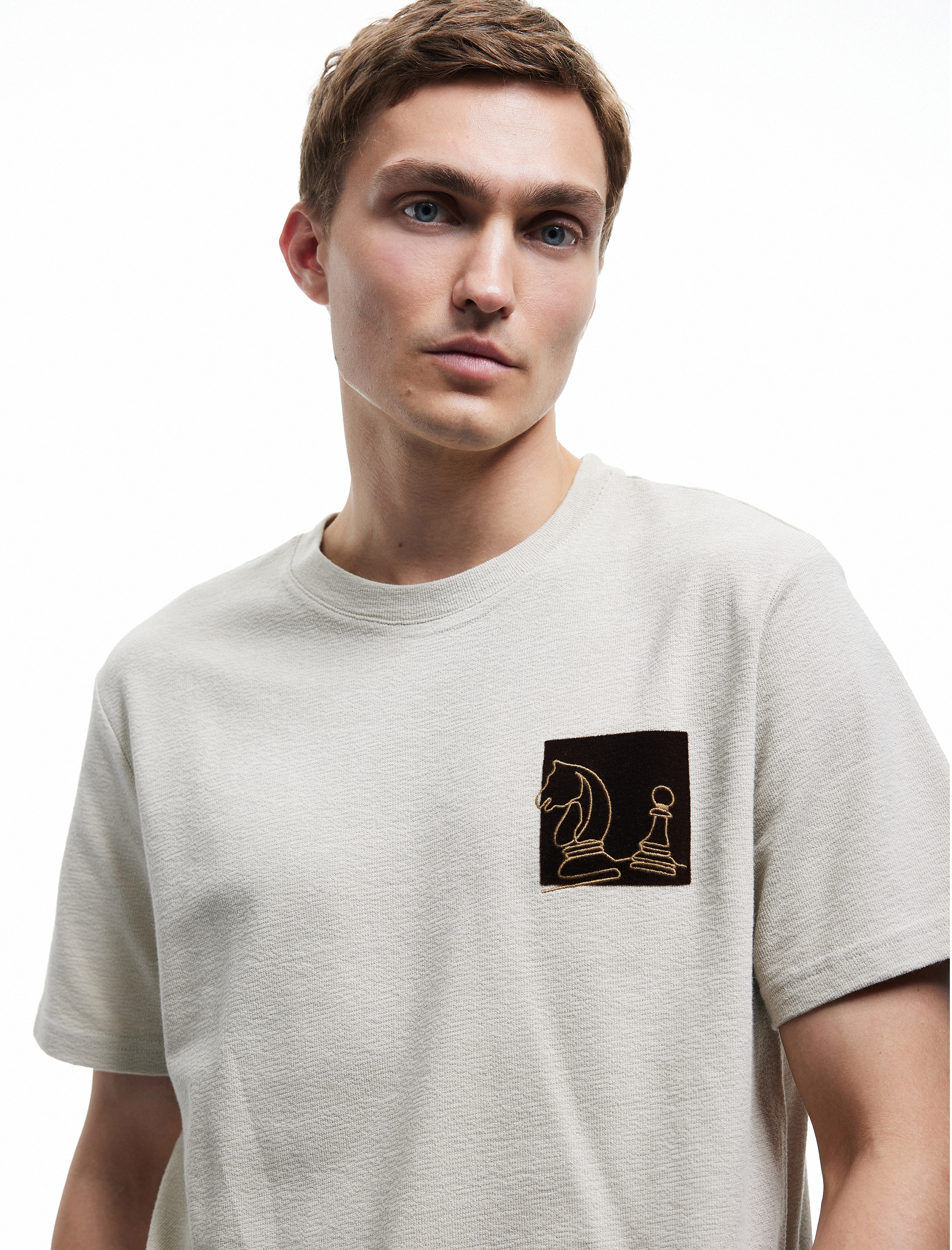   Kısa Kollu Regular Fit Pamuklu Bisiklet Yaka İşlemeli Tişört