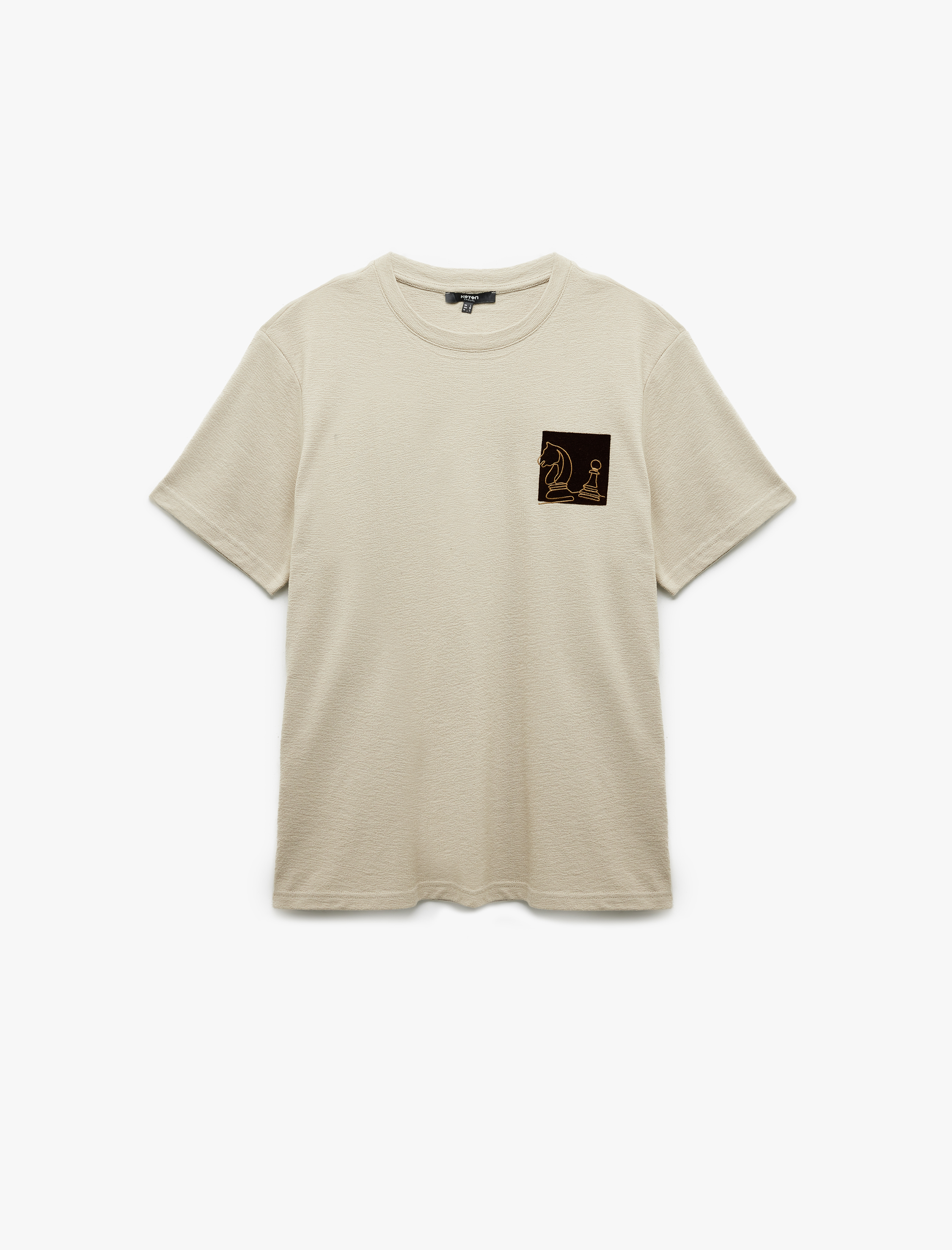   Kısa Kollu Regular Fit Pamuklu Bisiklet Yaka İşlemeli Tişört