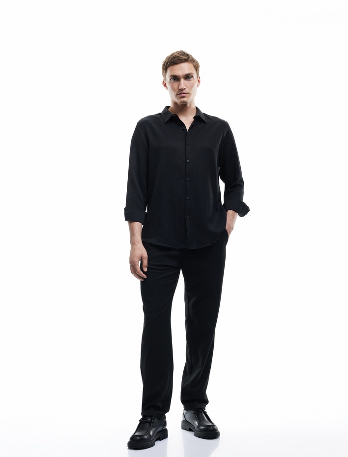  Regular Fit Uzun Kollu Yarım İtalyan Yaka Gömlek