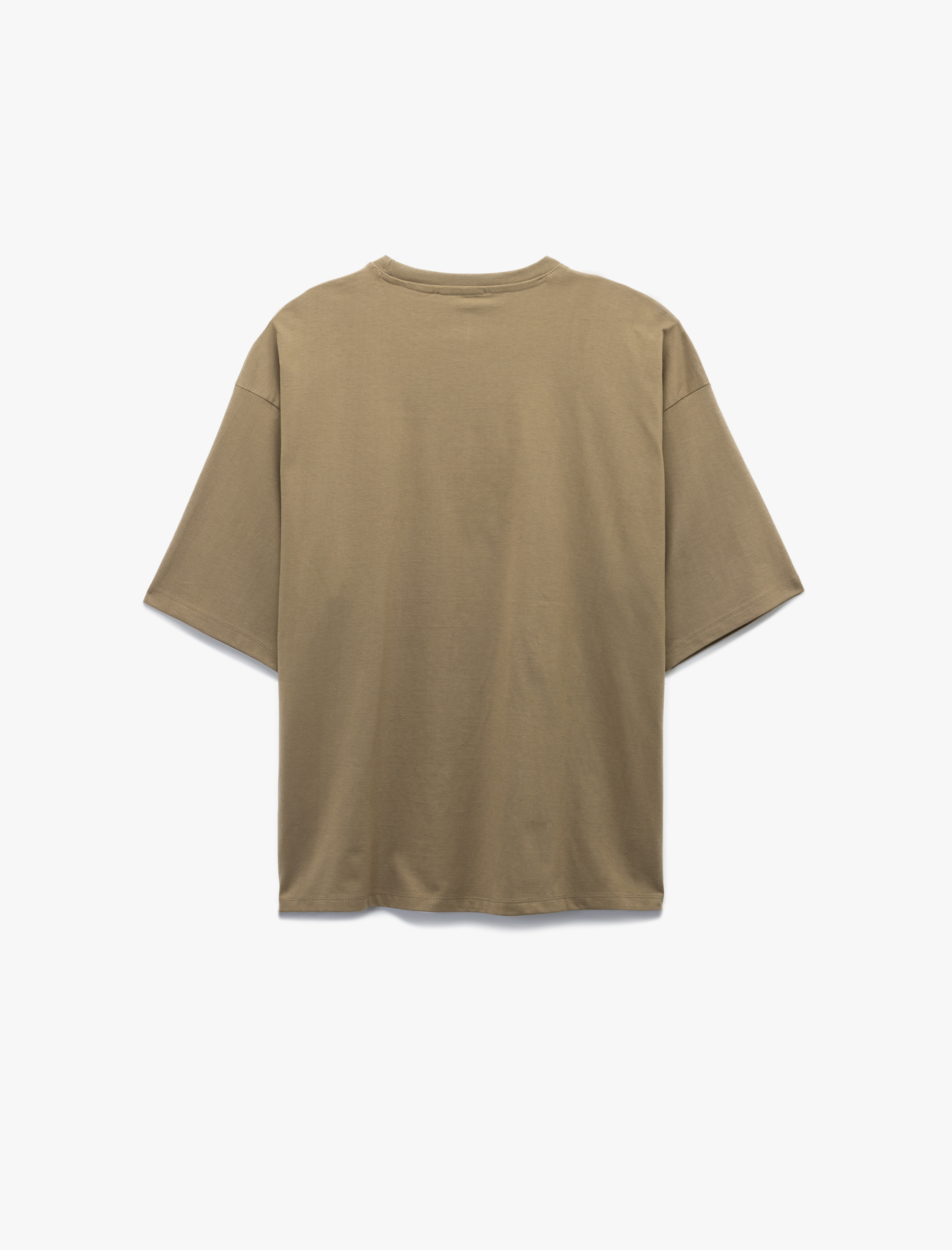   Pamuklu Bisiklet Yaka Tok Kumaş Slogan İşlemeli Kısa Kollu Oversize Tişört