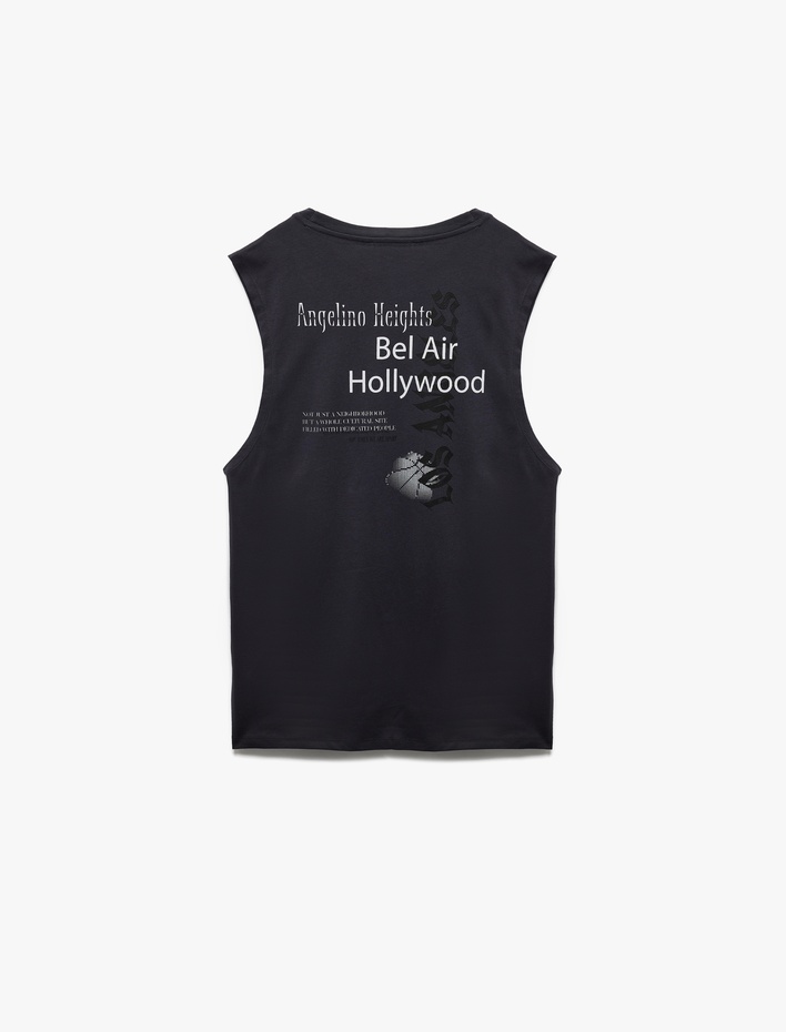  Pamuklu Bisiklet Yaka Kolsuz Arkası Baskılı Atlet