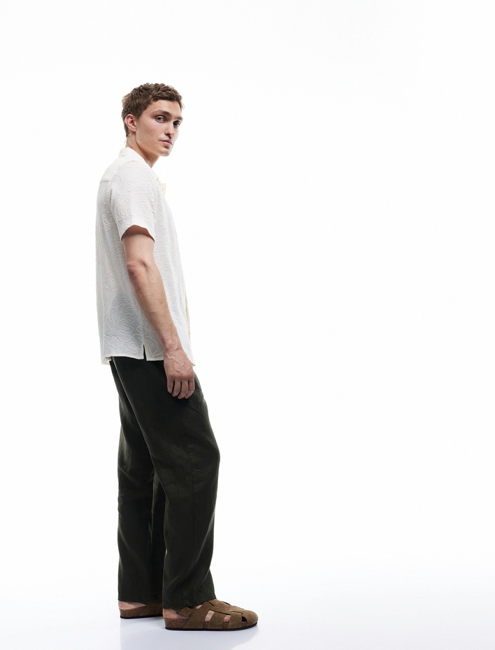  Beli Lastikli Cep Detaylı Regular Fit Keten Pantolon