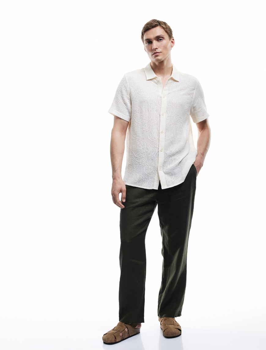   Beli Lastikli Cep Detaylı Regular Fit Keten Yazlık Pantolon