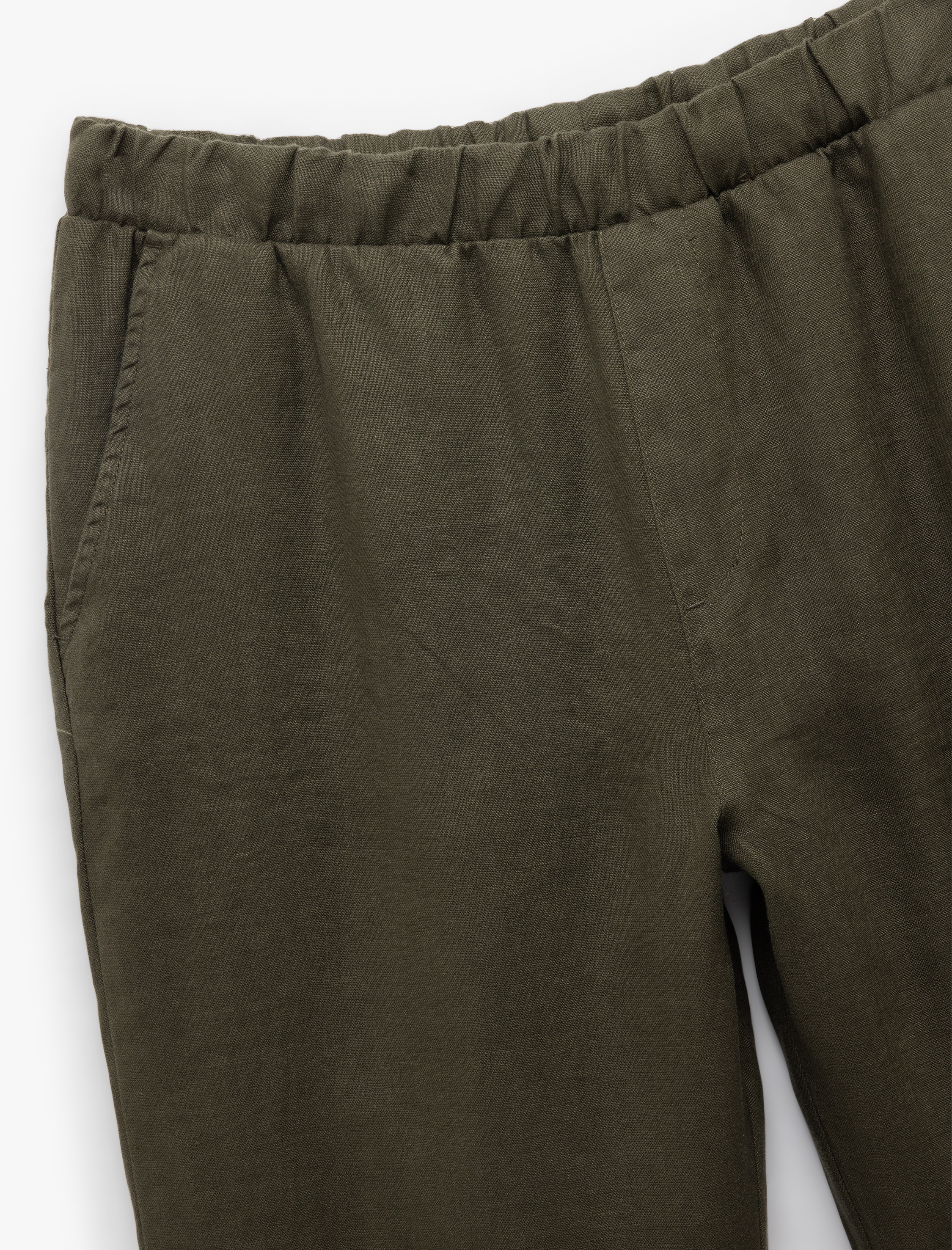 Beli Lastikli Cep Detaylı Regular Fit Keten Pantolon