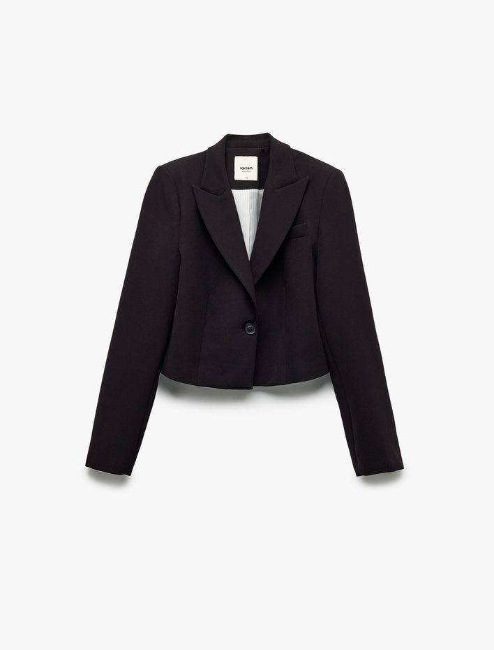  Kruvaze Yaka Uzun Kollu Crop Blazer Ceket