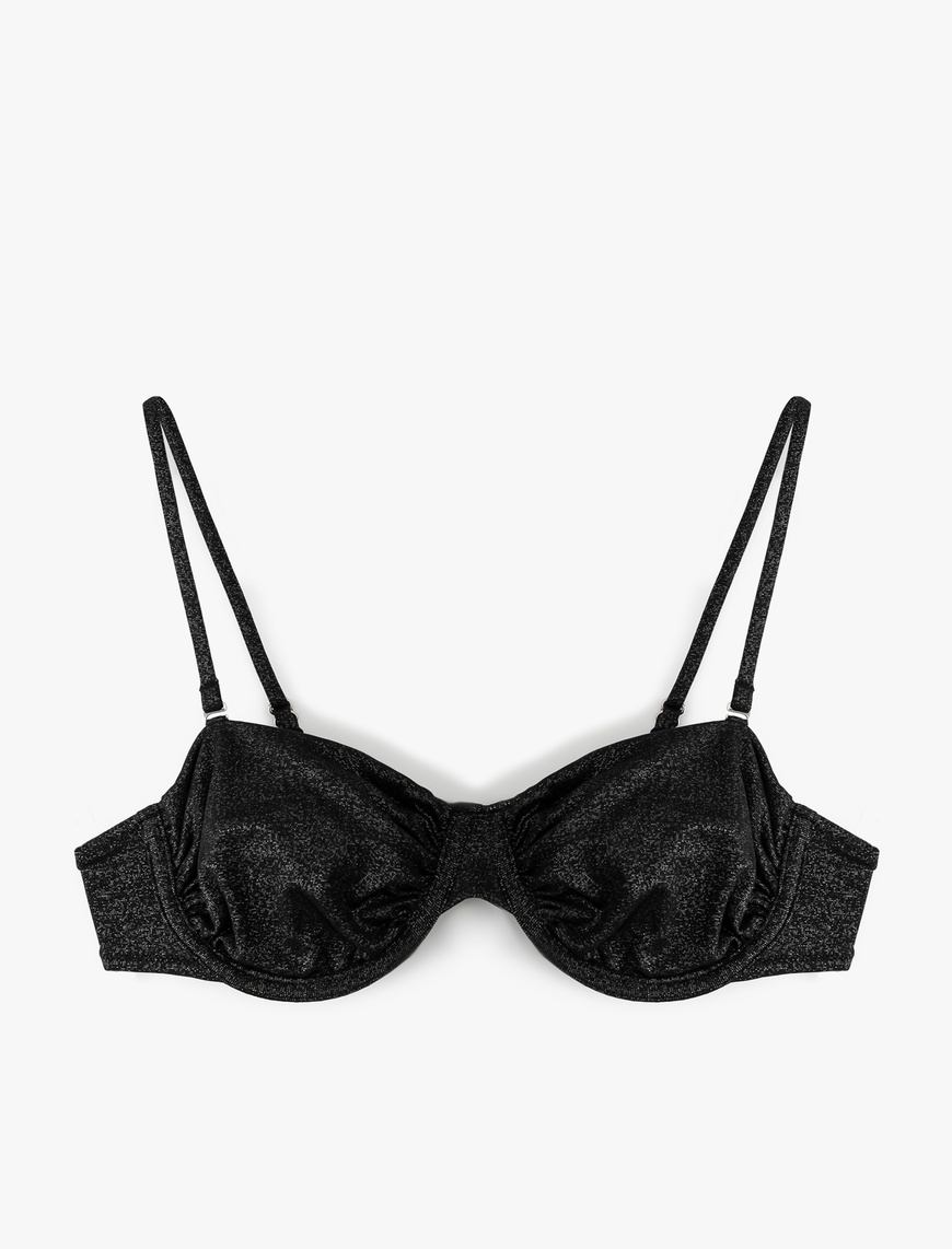   Simli Parlak Balenli Straplez Bikini Üstü