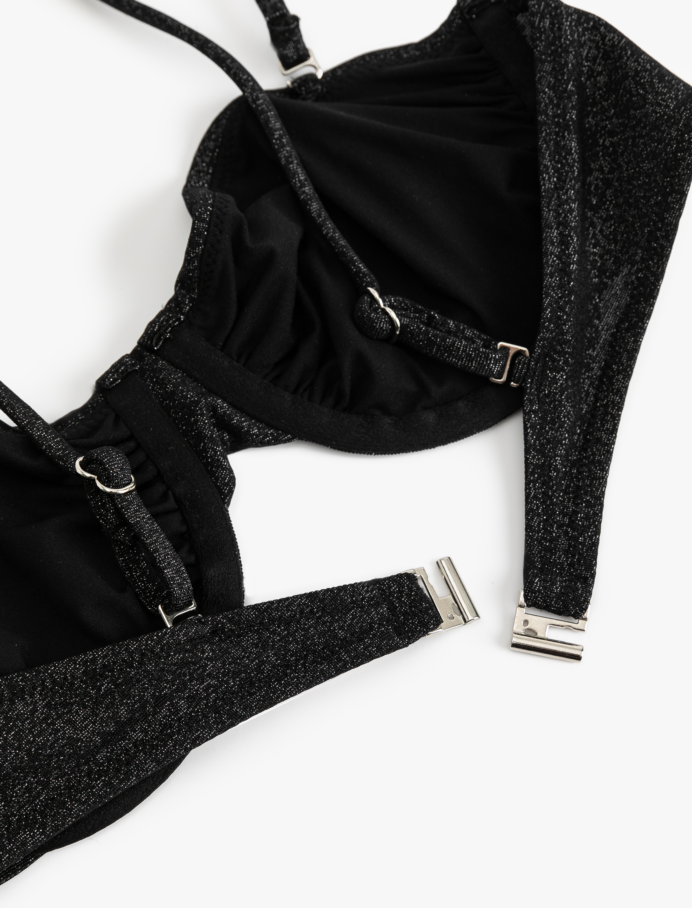   Simli Parlak Balenli Straplez Bikini Üstü